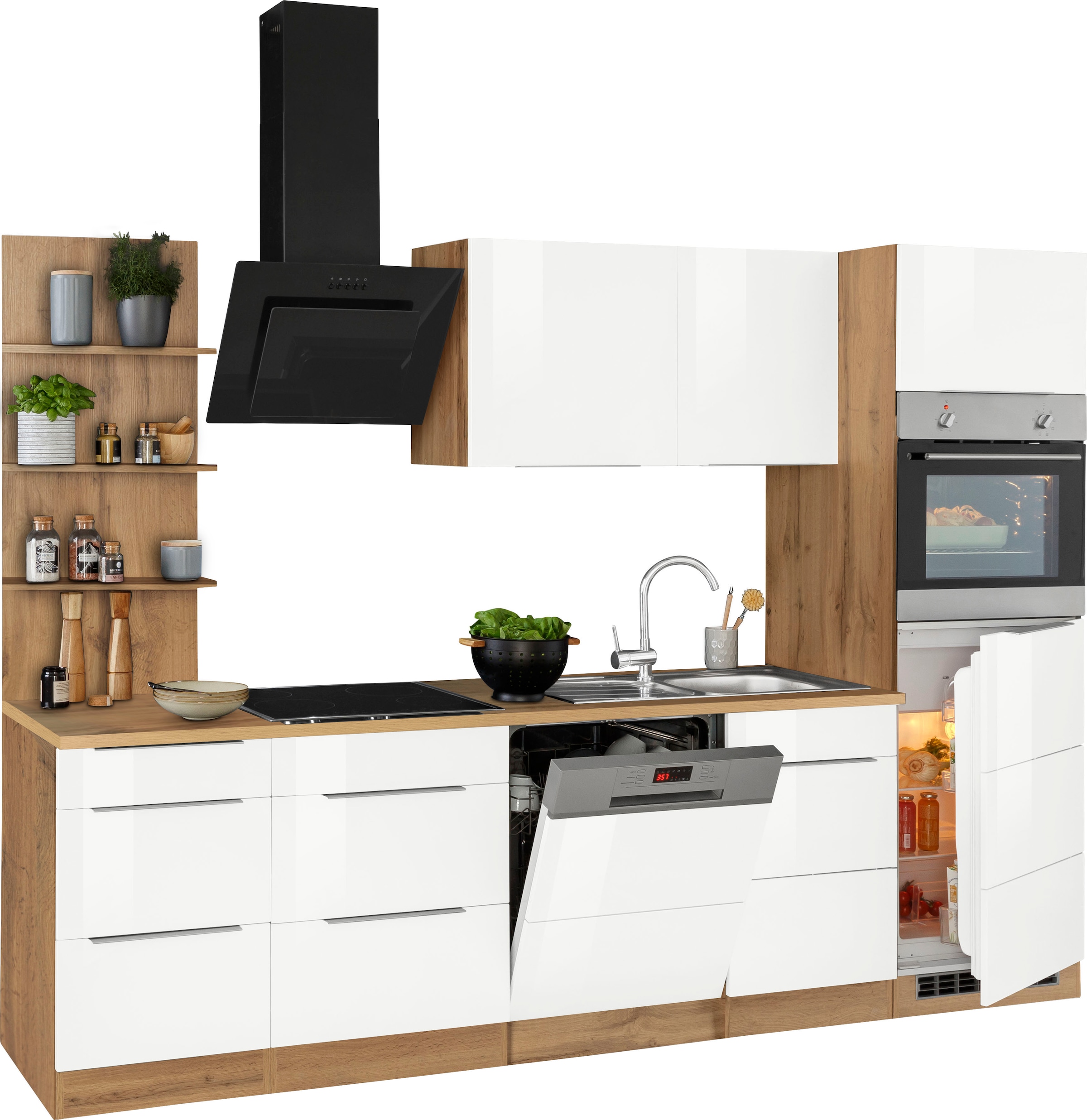 KOCHSTATION Küchenzeile »KS-Brindisi Breite 280 cm«, wahlweise mit E-Geräten und Induktion, mit MDF-Fronten und Regal