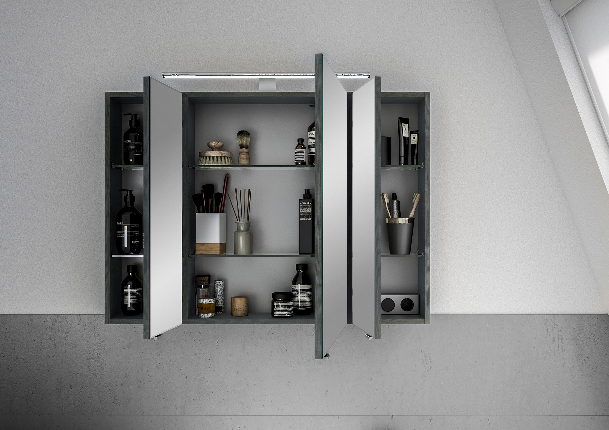 Saphir Badmöbel-Set »6005 Sprint 2-teilig, Keramik-Waschtisch mit LED-Spiegelschrank«, (2 St.), Waschplatz 98 cm breit, inkl. Türdämpfer, 3 Türen, 2 Schubladen