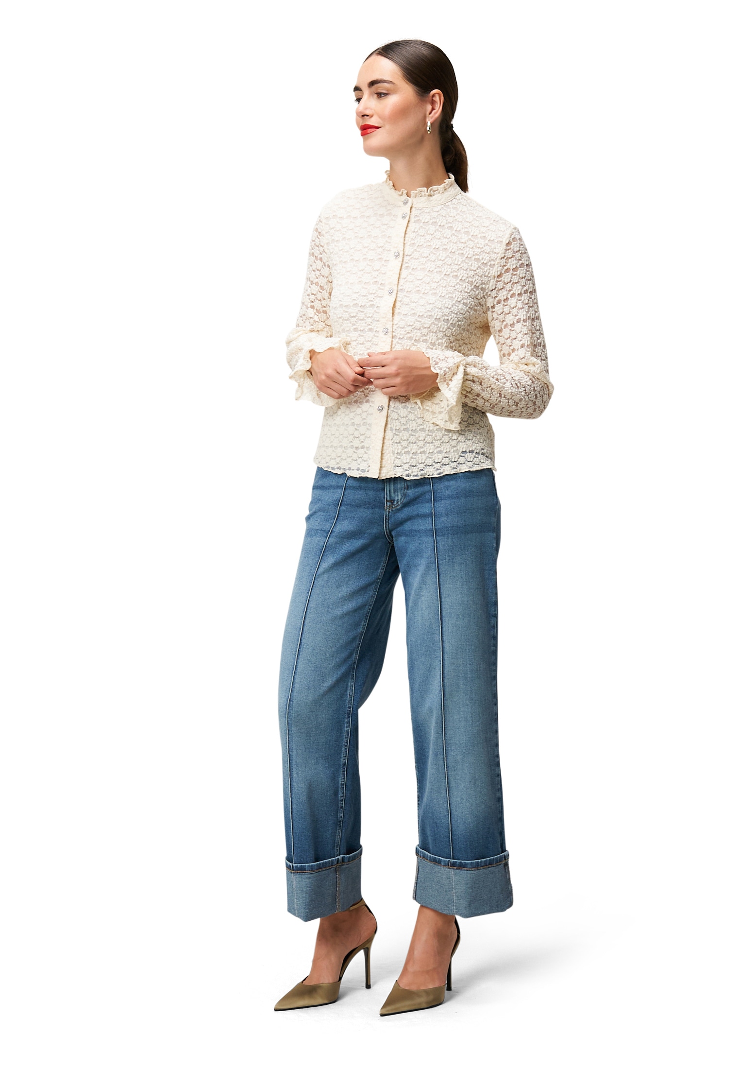 Zero Spitzenbluse »Damen Spitzenbluse mit Knopfleiste«