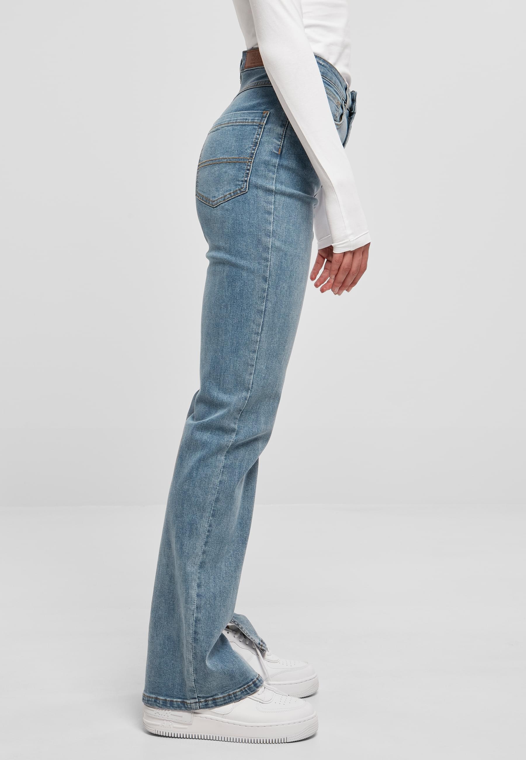 URBAN CLASSICS Bequeme Jeans »Urban Classics Damen Ladies Highwaist Straight Slit Denim Pants«, (1 tlg.)