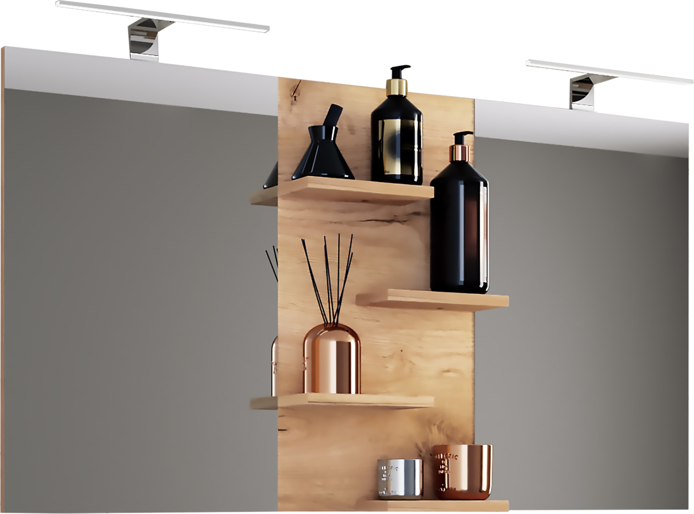 Badspiegel VCM, B:112cm T:12cmhonig, eiche, Spiegel, "Breiter Badspiegel Spiegel Budasi mit Ablage"