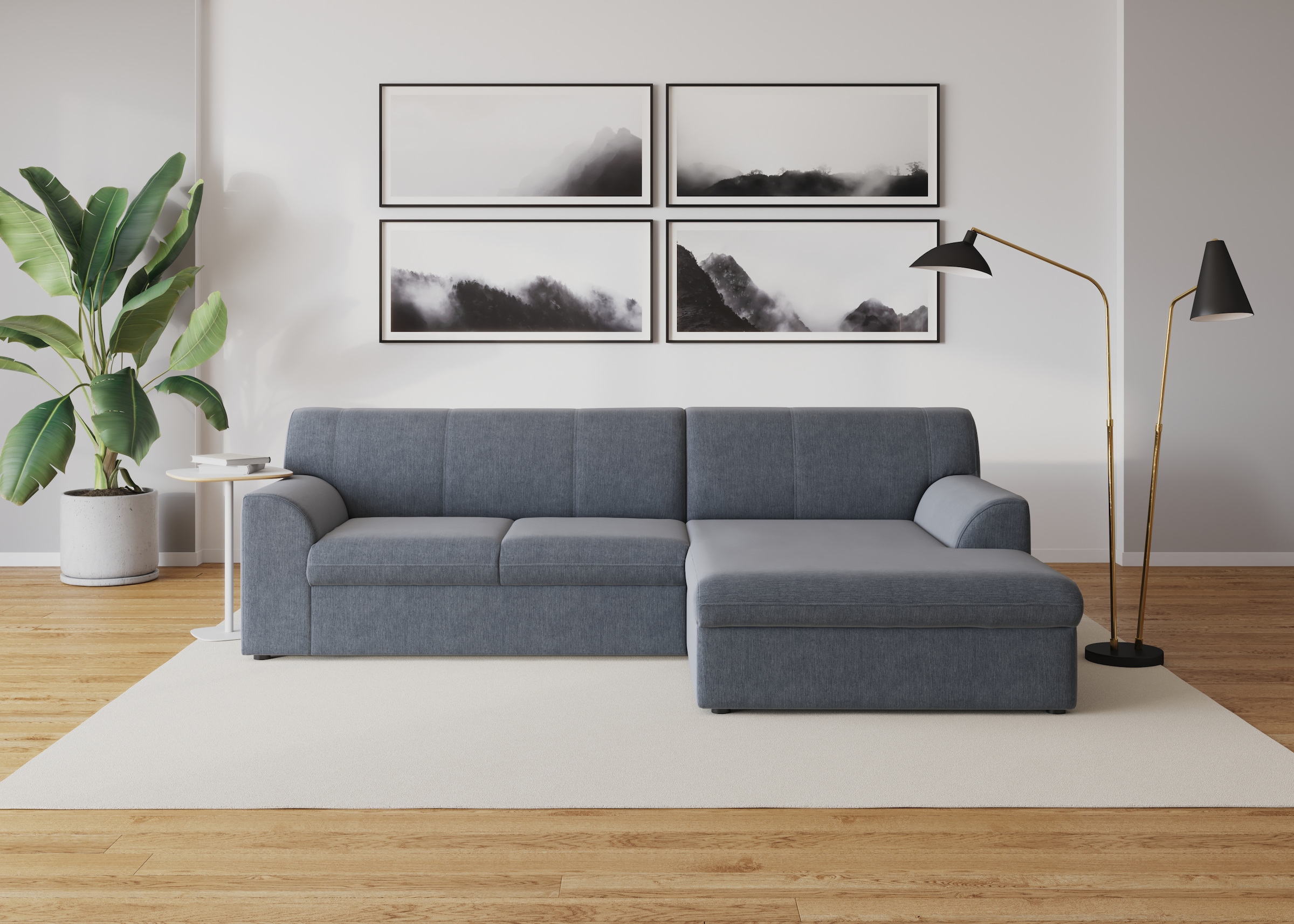 DOMO collection "Topper, elegant und zeitlos, kompaktes Stellmaß 245/155cm, L-Form" mit Recamiere, wahlweise mit Schlaffunktion