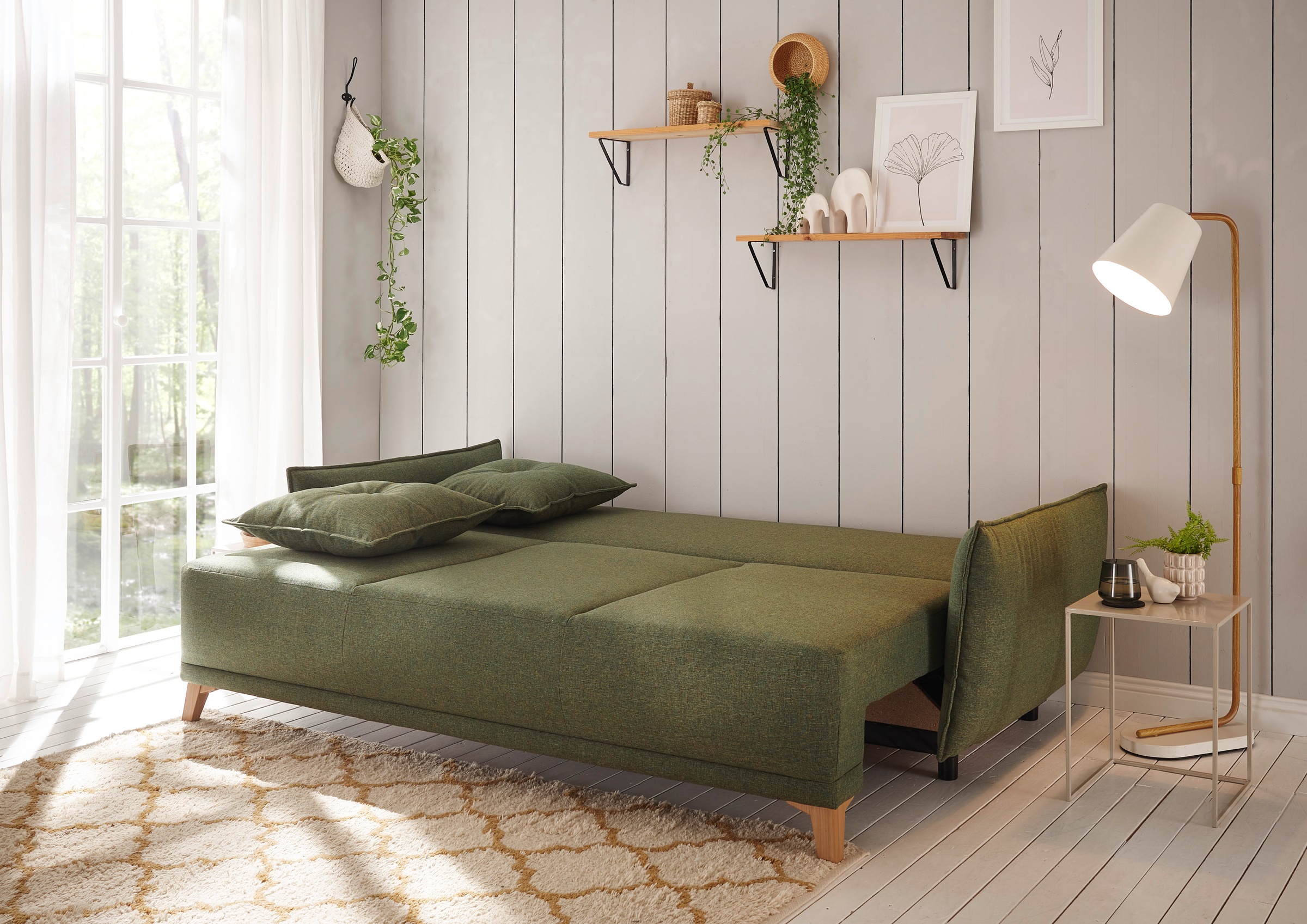 ED EXCITING DESIGN Schlafsofa "Pamplona", mit Bettkasten & Zierkissen günstig online kaufen