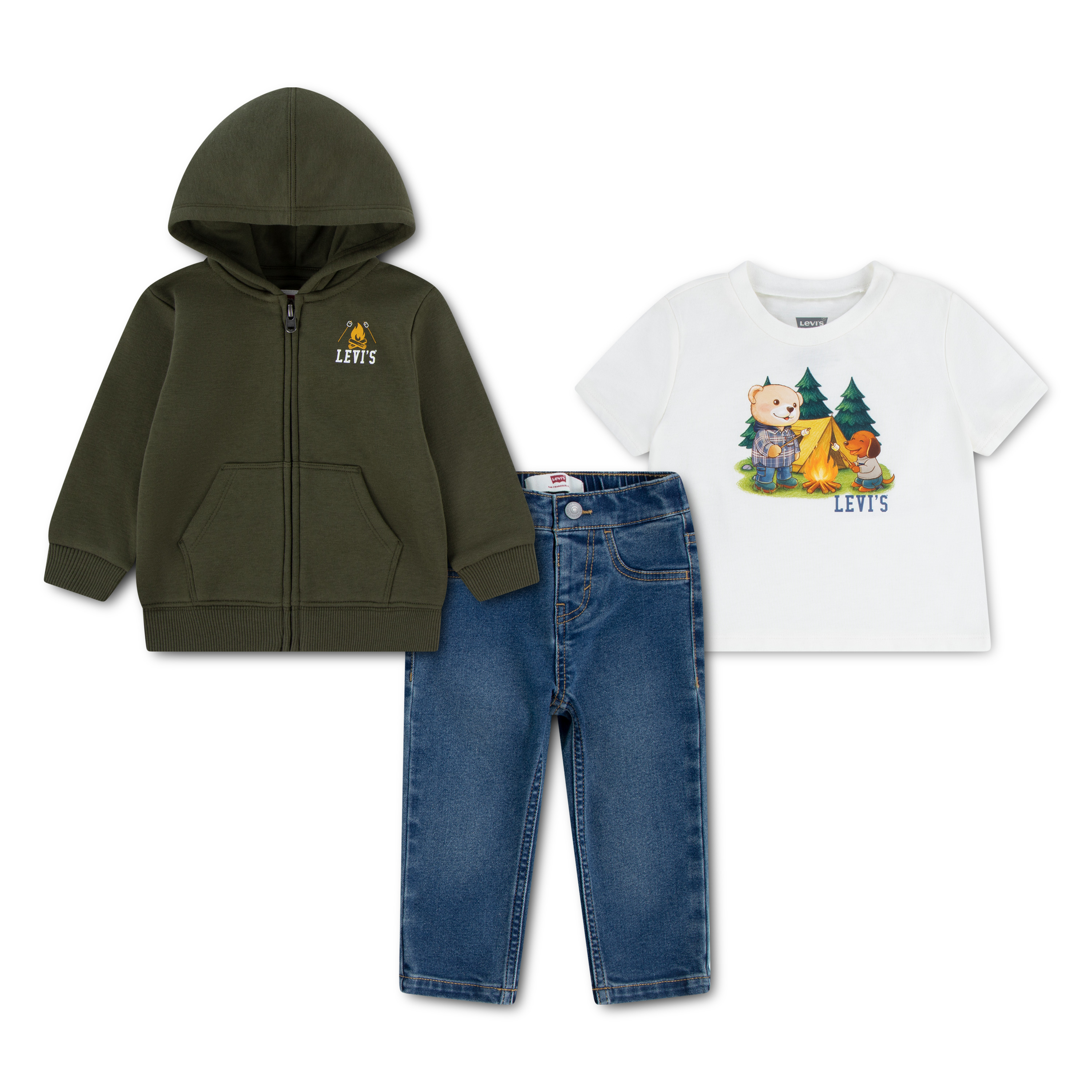 Levis Kids Shirt & Hose "LVB 3PC FZ HOODIE SET" Set, 3 und Sweatjacke für kleine Abenteurer