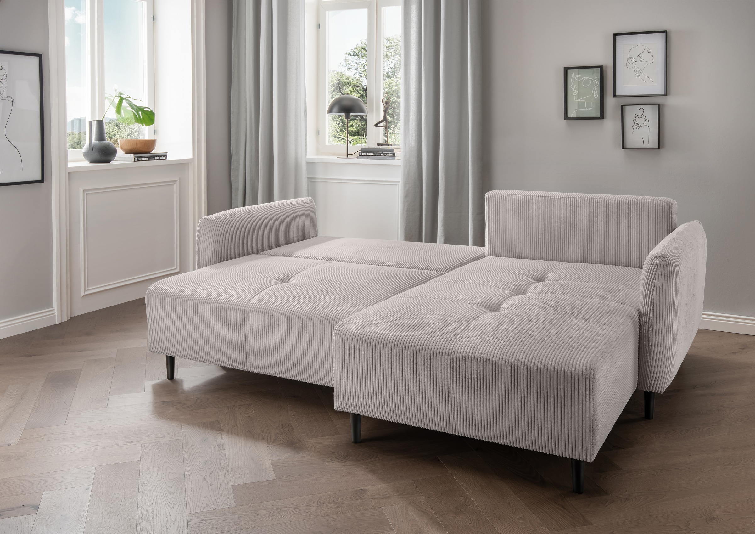 INOSIGN Ecksofa »Mara, L-Form, aktueller Cord Bezug und tolle Farben, schmale Armlehnen«, whlw. mit Bettfunktion,Recamiere links/rechts montierbar, Breite 238cm