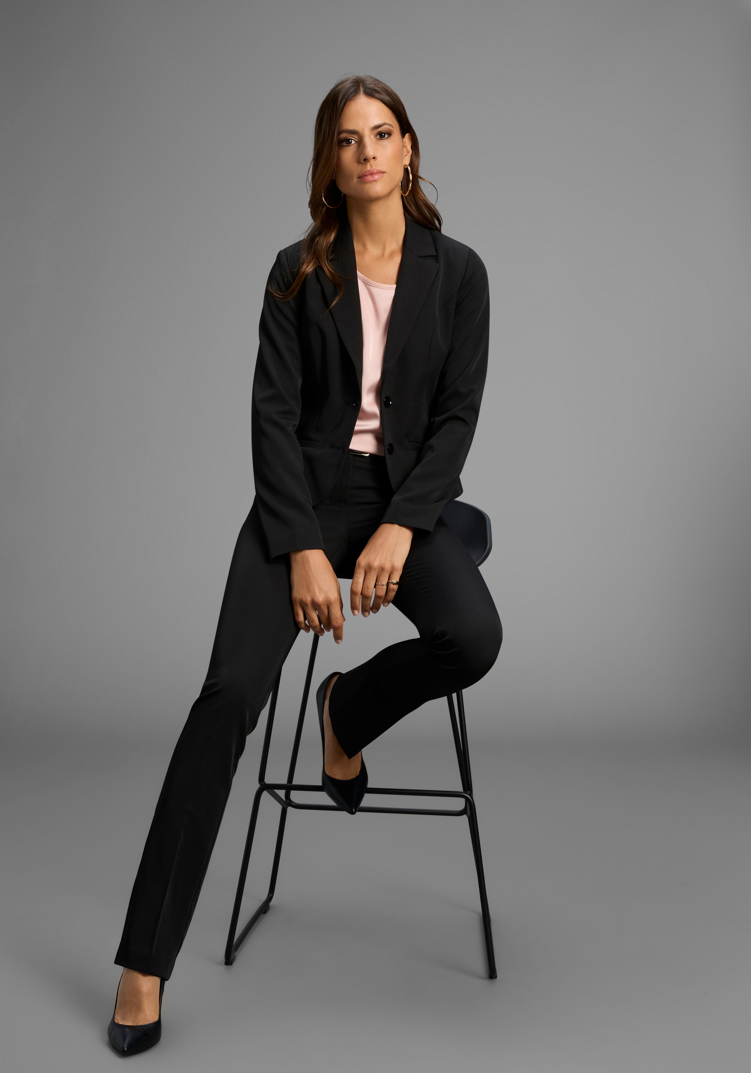 MELROSE Damen Anzug, schwarz, Gr. 34, unifarben, Web, Obermaterial: 95% Polyester, 5% Elasthan. Futter: 100% Polyester, Anzüge