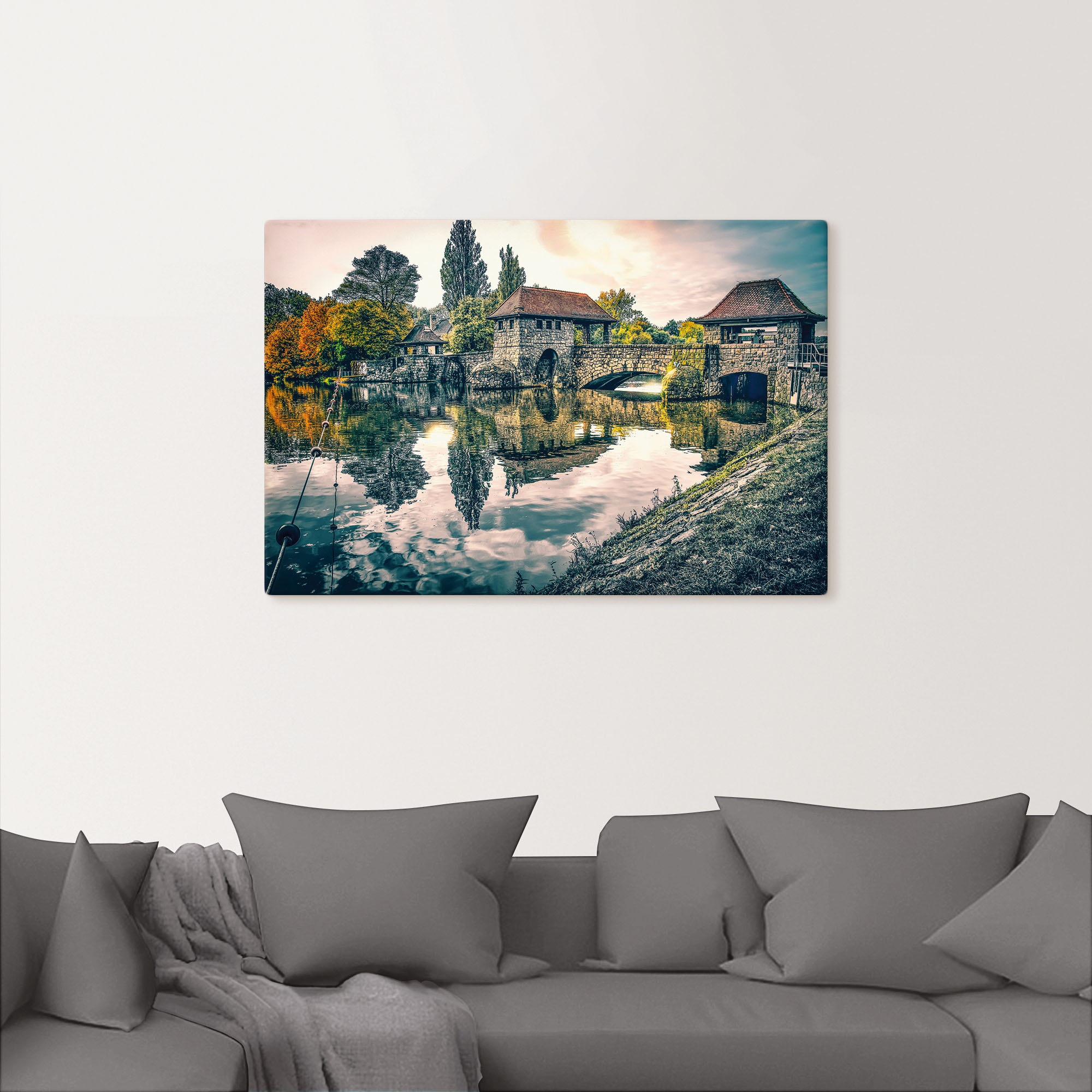 Artland Wandbild »Wehr. Palmengartenwehr Leipzig im Herbst«, Gebäude, (1 St.), als Alubild, Leinwandbild, Wandaufkleber oder Poster in versch. Größen