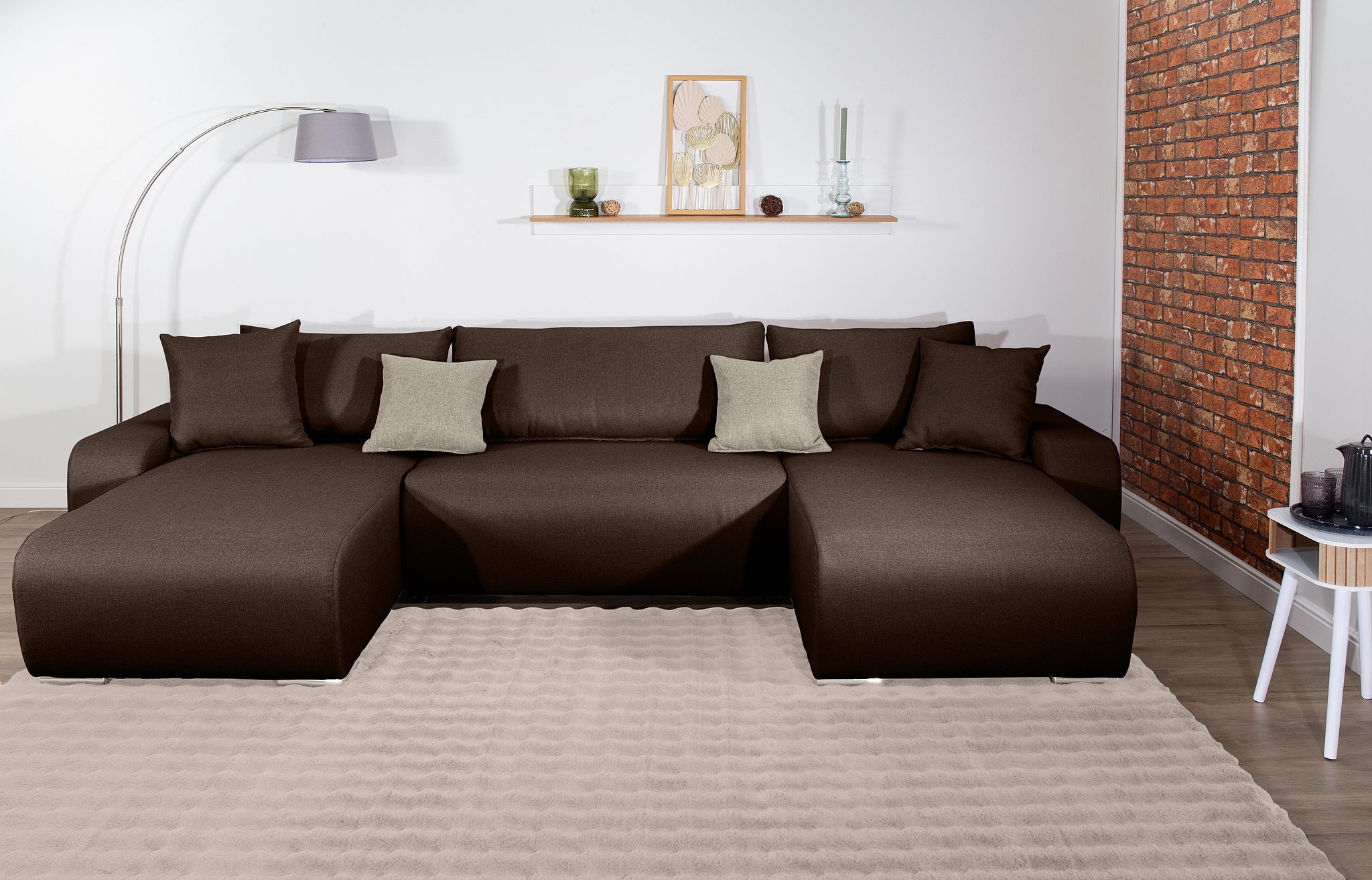Wohnlandschaft COLLECTION AB, B:314cm H:41cm T:169cmmacchiato, 100%Polyester, Sofas, "Paola U-Form, Breite 314 cm", Wohnlandschaft,2