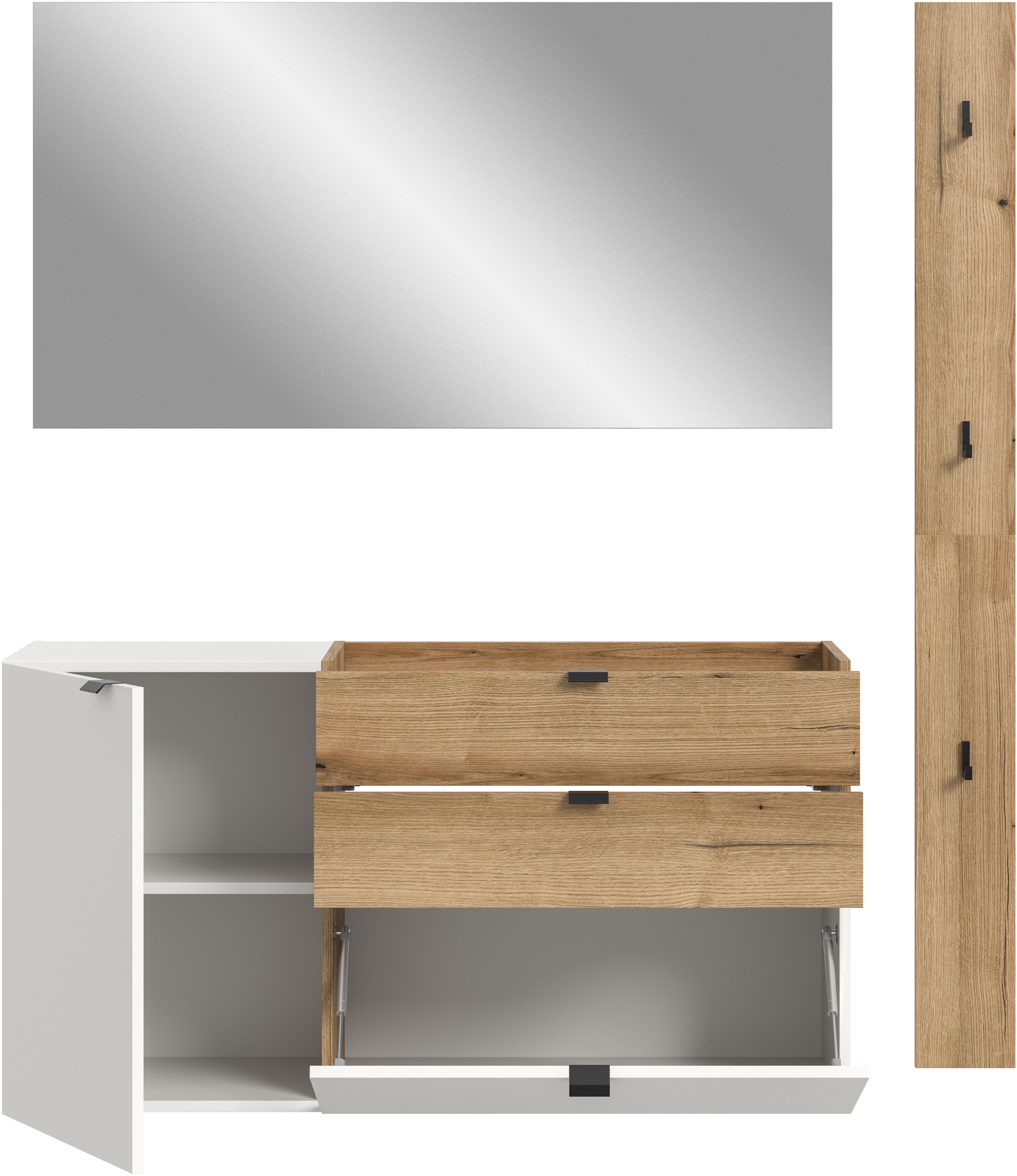 INOSIGN Garderoben-Set »Oran« Set, 3 Stk. tlg. Oran, Evoke Oak, Garderobenset, Spiegel, Schrank, Paneel mit Haken