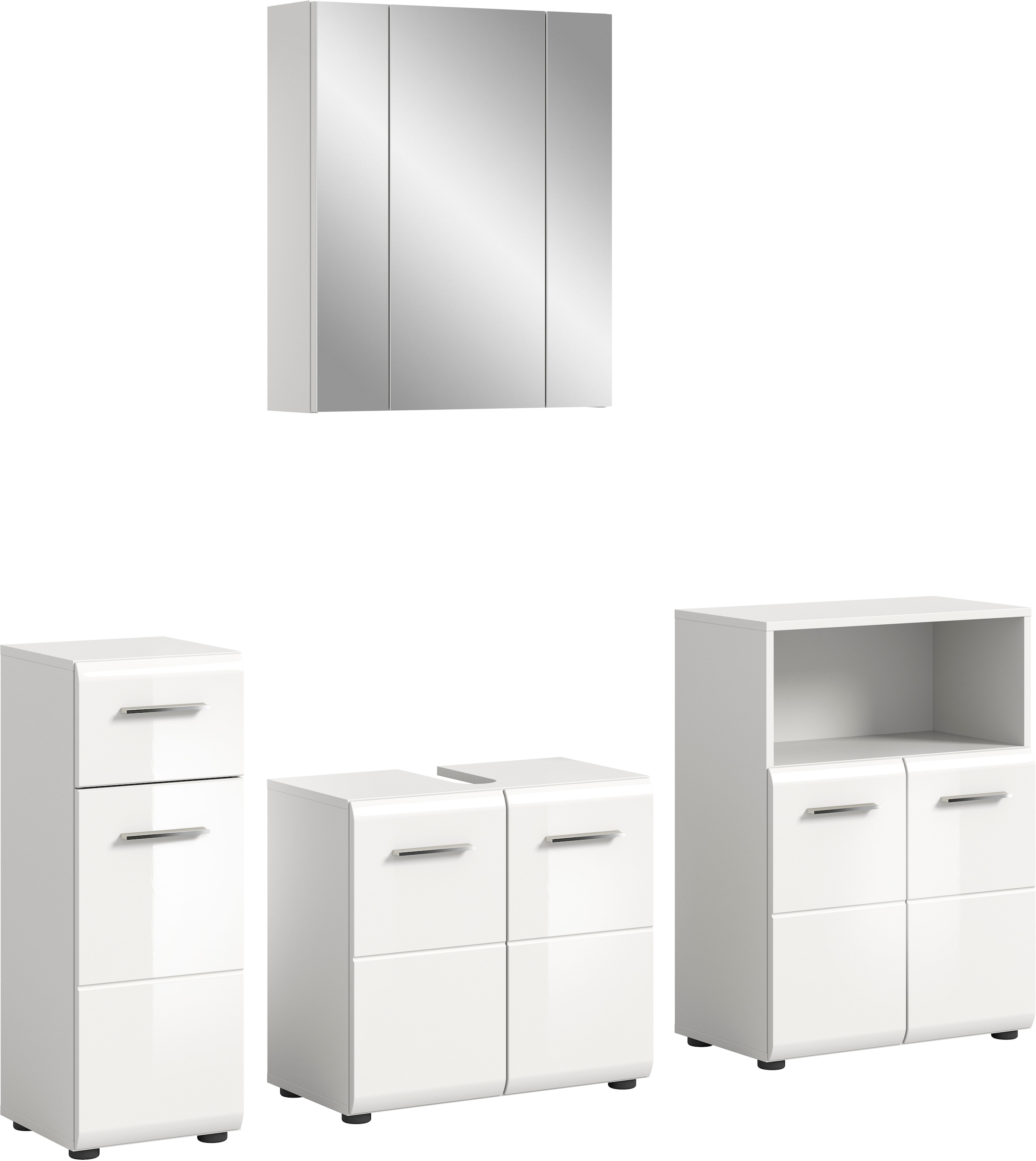 INOSIGN Badmöbel-Set »FLORENZ, TOPSELLER!, 4-teilige Badkombination, hochwertige MDF-Front«, (Unterschrank, Waschbeckenunterschrank, Spiegelschrank, Midischrank), Bad-Kombination, Bad-Möbel, Badezimmer, Kombination, Kombi