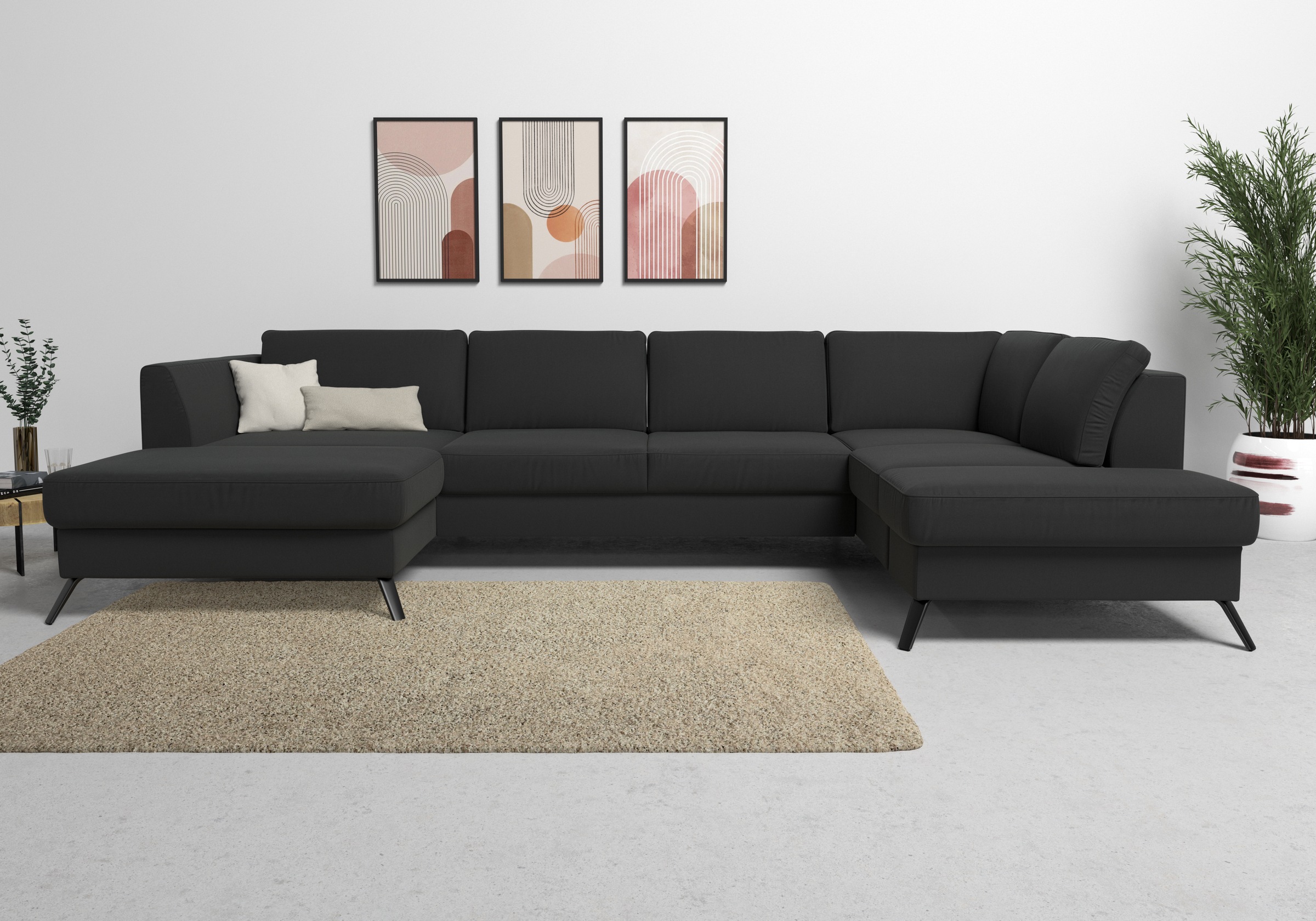 sit&more Wohnlandschaft »Olsen U-Form« inklusive Sitztiefenverstellung, wahlweise mit Bettfunktion, 15cm hoch