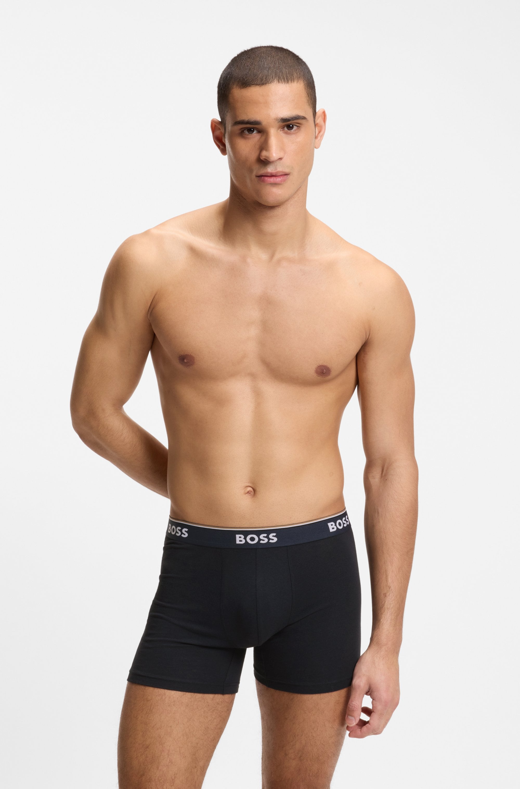 BOSS Boxershorts Packung, 3 Stk. längeres Bein, anliegend, aus Stretch-Baumwolle