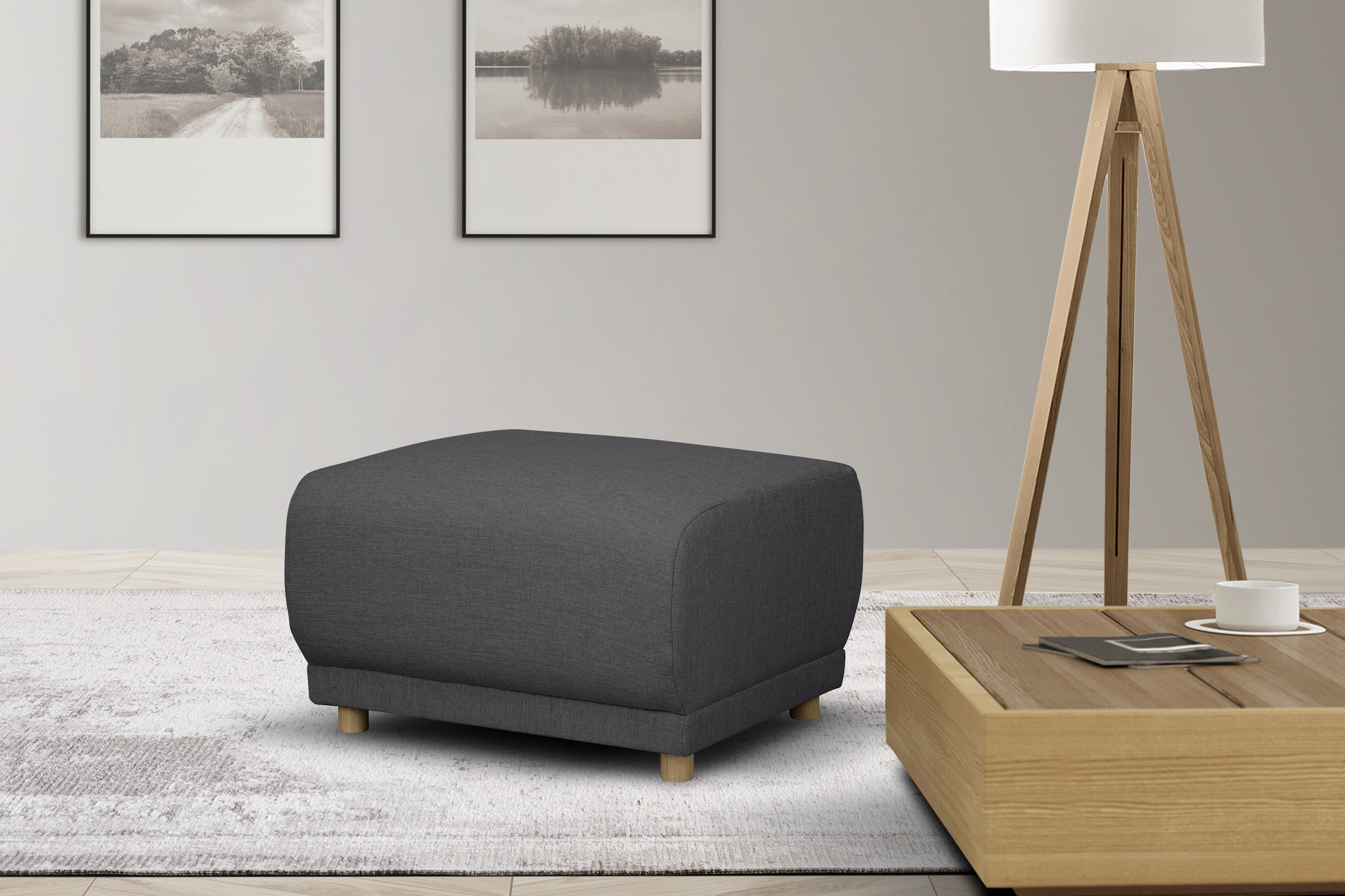 OTTO home Polsterhocker "LEMPS mit Wellenunterfederung, Maße B/T/H: 70/63/45 cm" passend zur Serie, in hochwertiger Verarbeitung