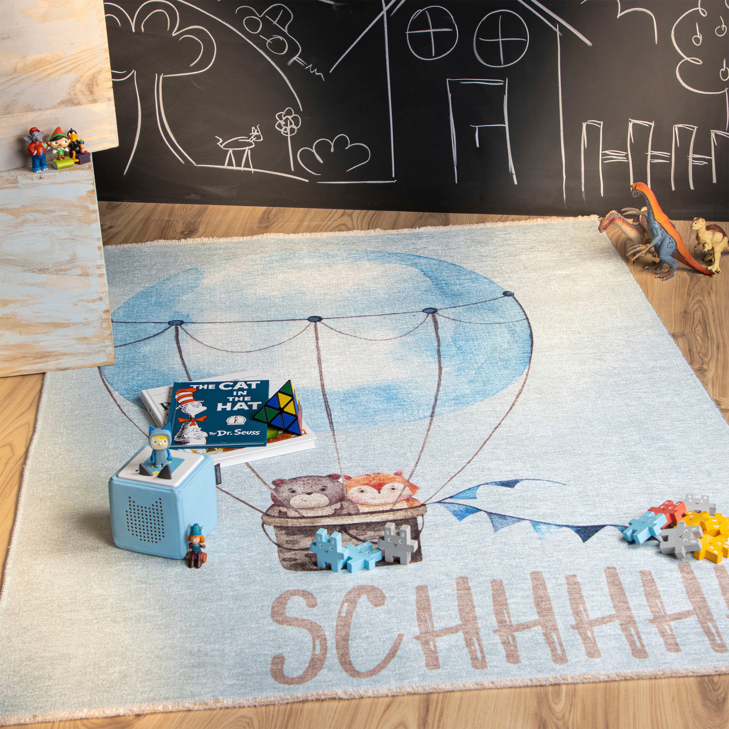Obsession Kinderteppich »My Greta 601«, rechteckig, 6 mm Höhe, Kurzflor, Motiv Heißluftballon, mit Fransen, Kinderzimmer