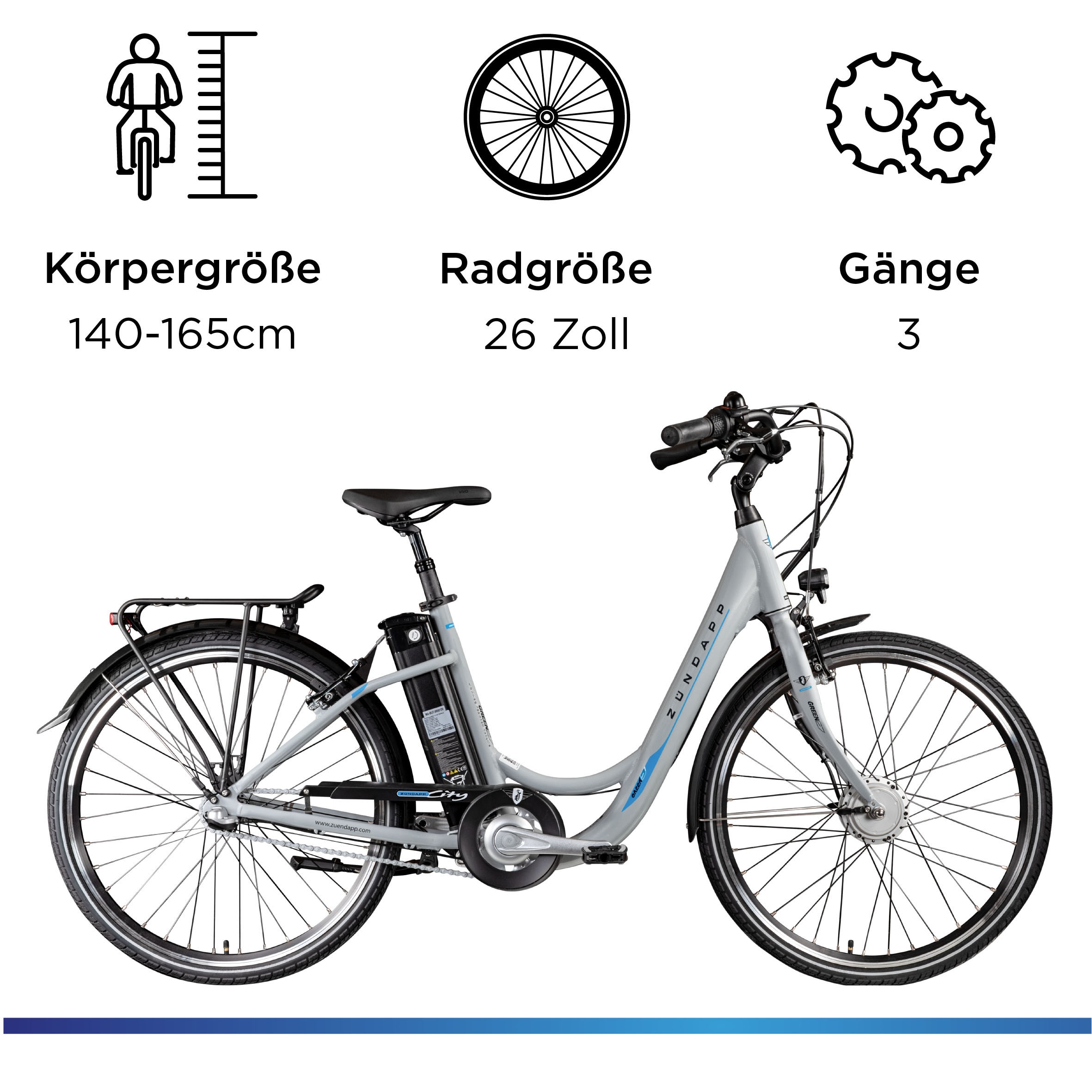 Zündapp E-Bike »Green 2.7«, 3 Gang, Frontmotor 250 W, Pedelec, Elektrofahrrad für Damen u. Herren