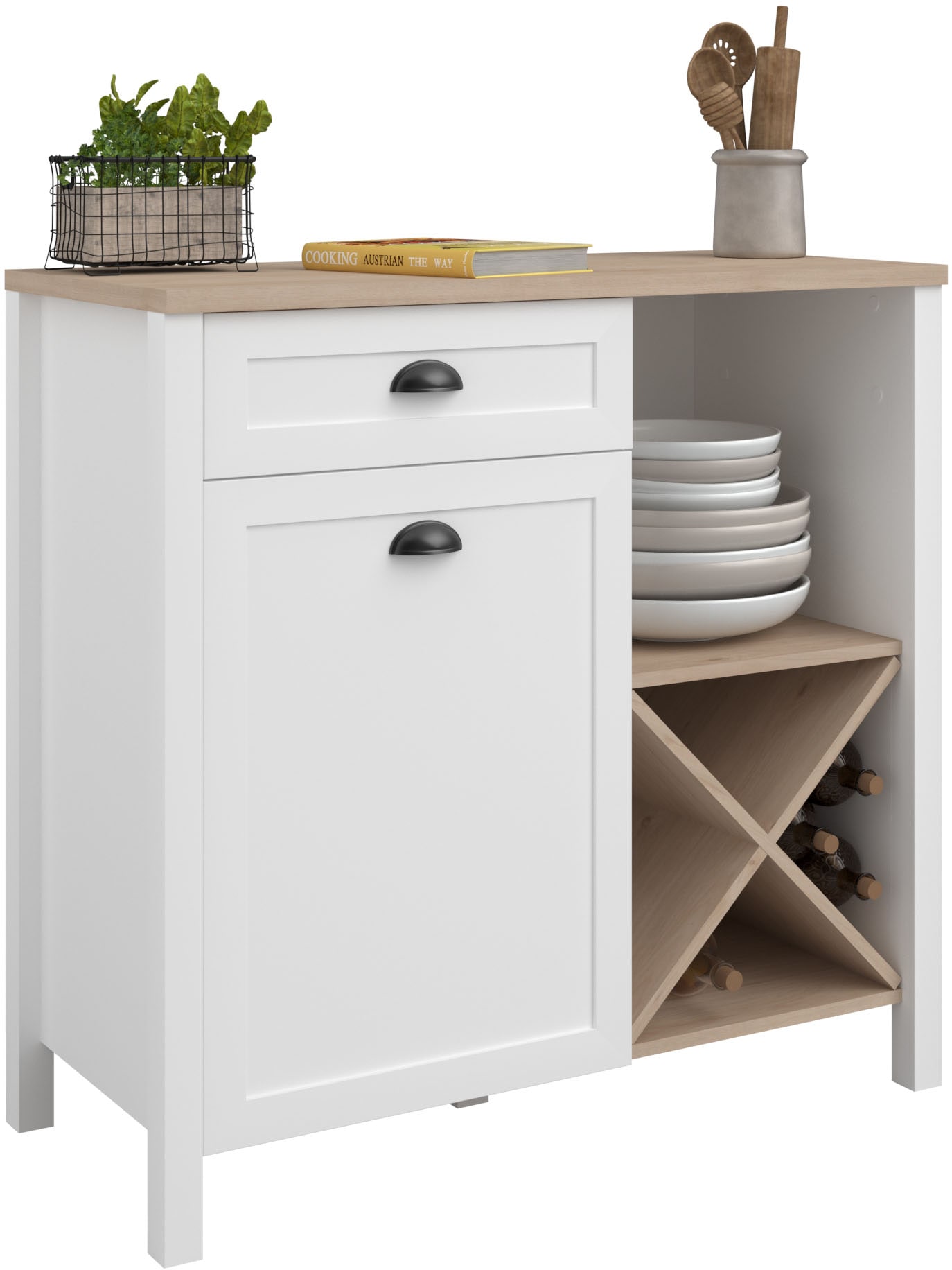 Parisot Schrank-Set »Cottage 1«, (Set, 2 St., Buffet Schrank und Beistellschrank), Viel Stauraum, Flaschenregal, Metallgriffe, MDF, melaminbeschichtet