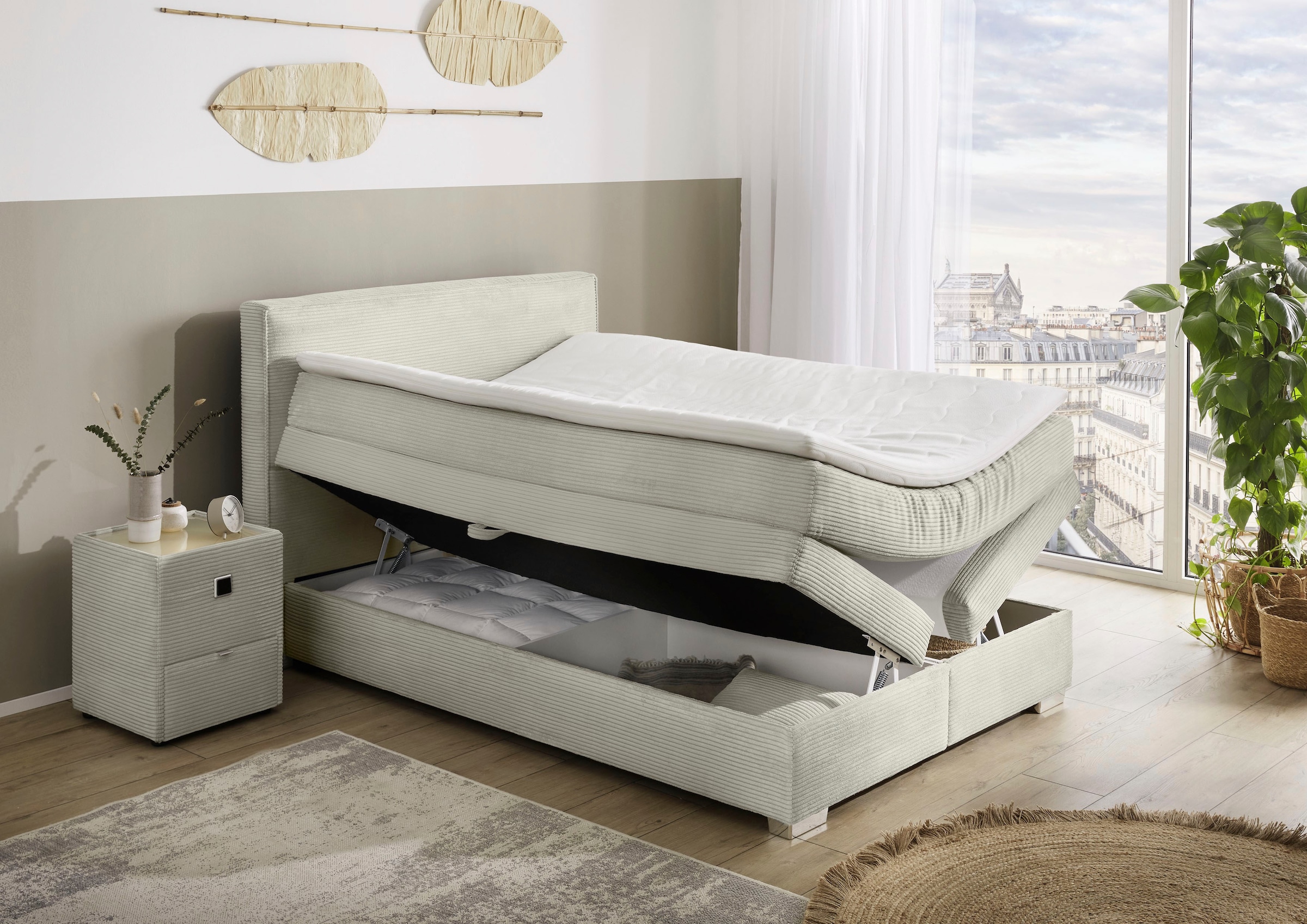 Jockenhöfer Gruppe Boxspringbett »Arabella, 2x 70er Boxen mit Stauraum«, Wende-Bonell-Federkern-Matratze (H2/H3), inkl. Topper