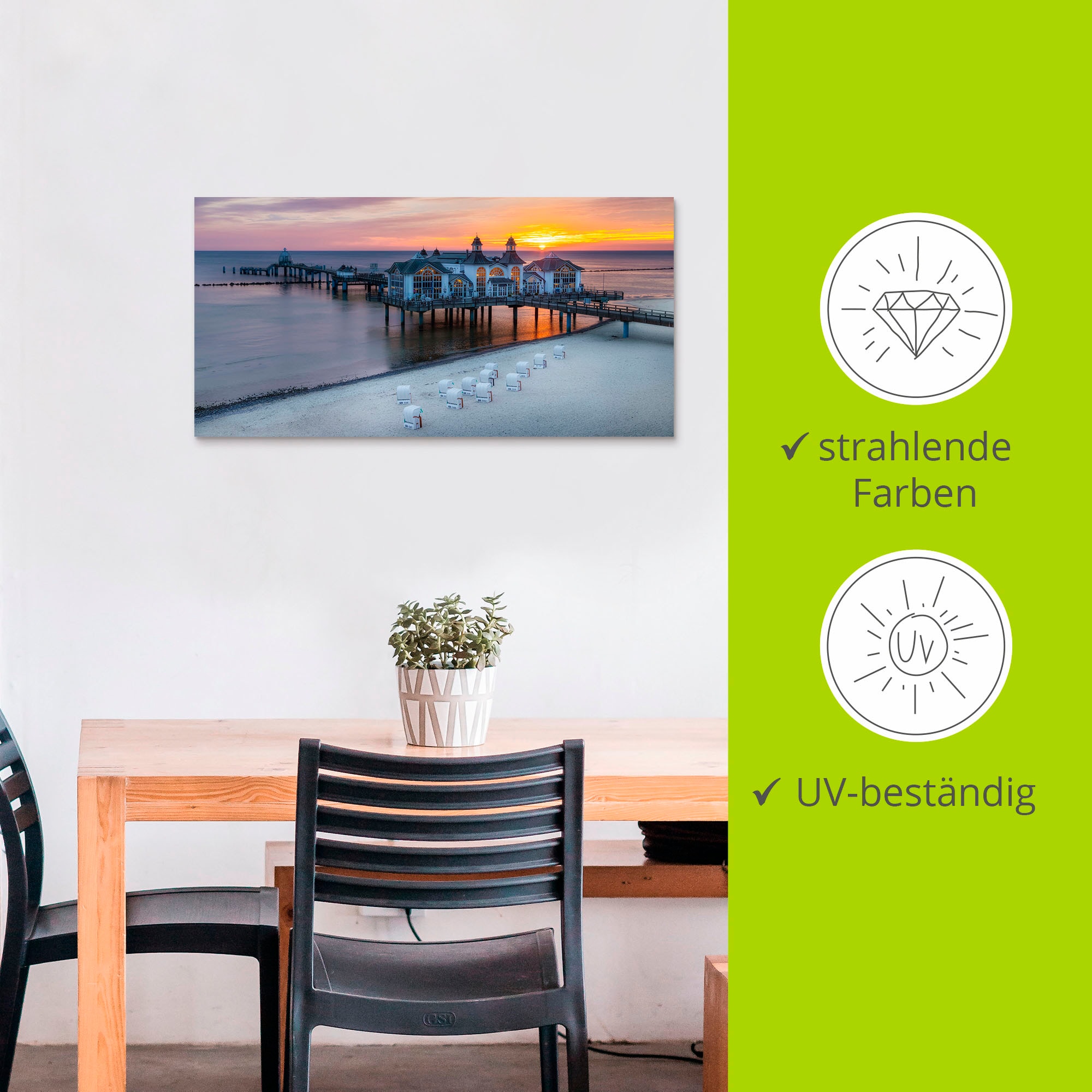 Artland »RÜGEN Seebrücke in Sellin Sonnenaufgang« Bilder vom Sonnenuntergang & -aufgang 1 Stk. tlg. als Alubild, Leinwandbild in verschied. Größen