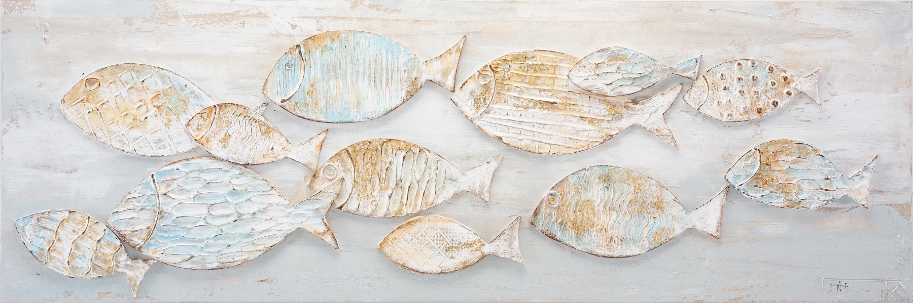 Bönninghoff Ölgemälde "handarbeit FISCHE 40x120 cm – Wandbild Kunst Deko modern" Fisch Fisch & Meeresfrüchte Meer 1 Stk. tlg. handgefertigt, jedes Bild ein Unikat