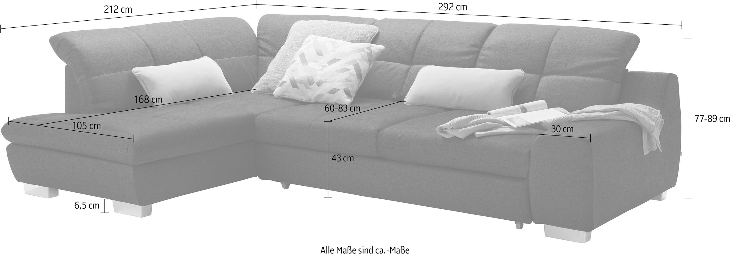 set one by Musterring Ecksofa »SO 1200 inkl. Sitztiefen- & Rückenverstellung für hohen Sitzkomfort«, wahlweise mit Bettfunktion, L-Form