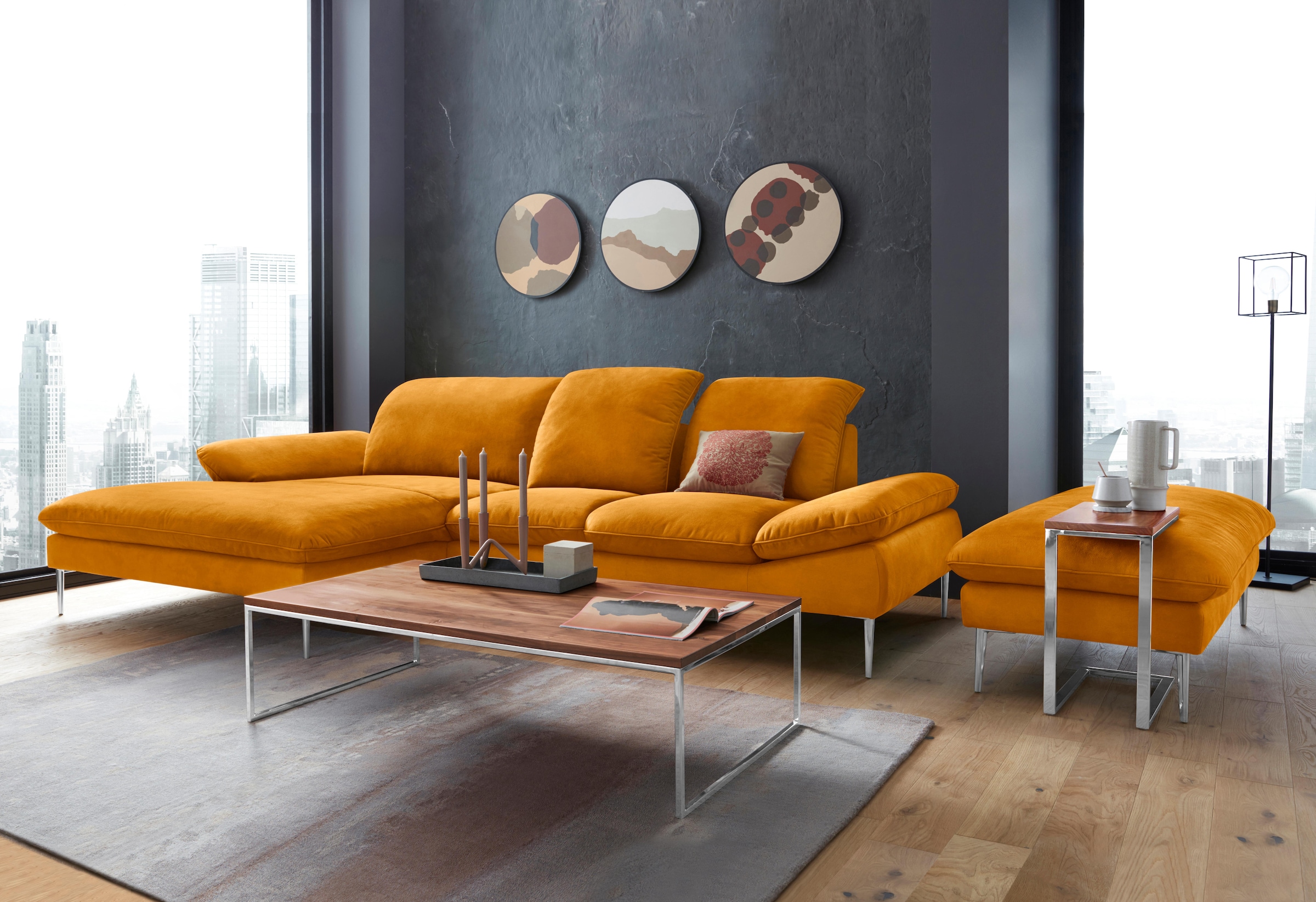 W.SCHILLIG Ecksofa »enjoy&MORE, Designsofa, elegant und bequem, L-Form«, mit Sitztiefenverstellung, Füße Chrom glänzend, Breite 310 cm