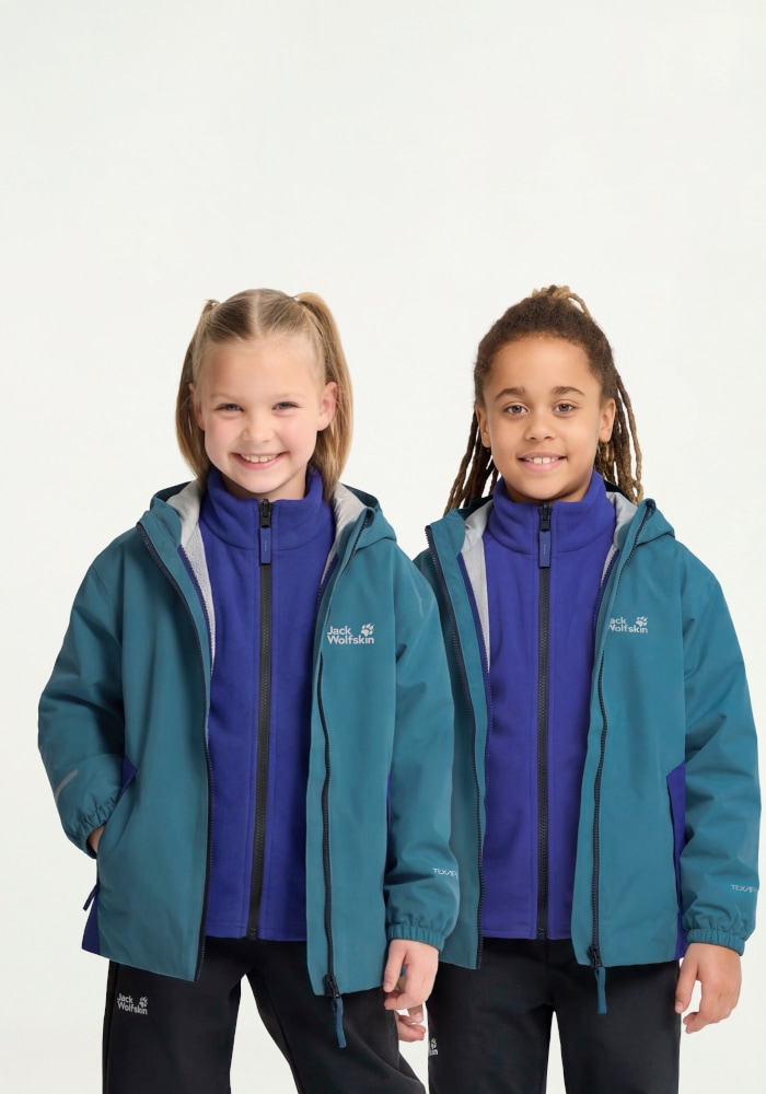 Jack Wolfskin 3-in-1-Funktionsjacke "ICELAND 3IN1 JKT K" mit Kapuze Allwetterjacke für Kinder, wasser- und winddicht, warm