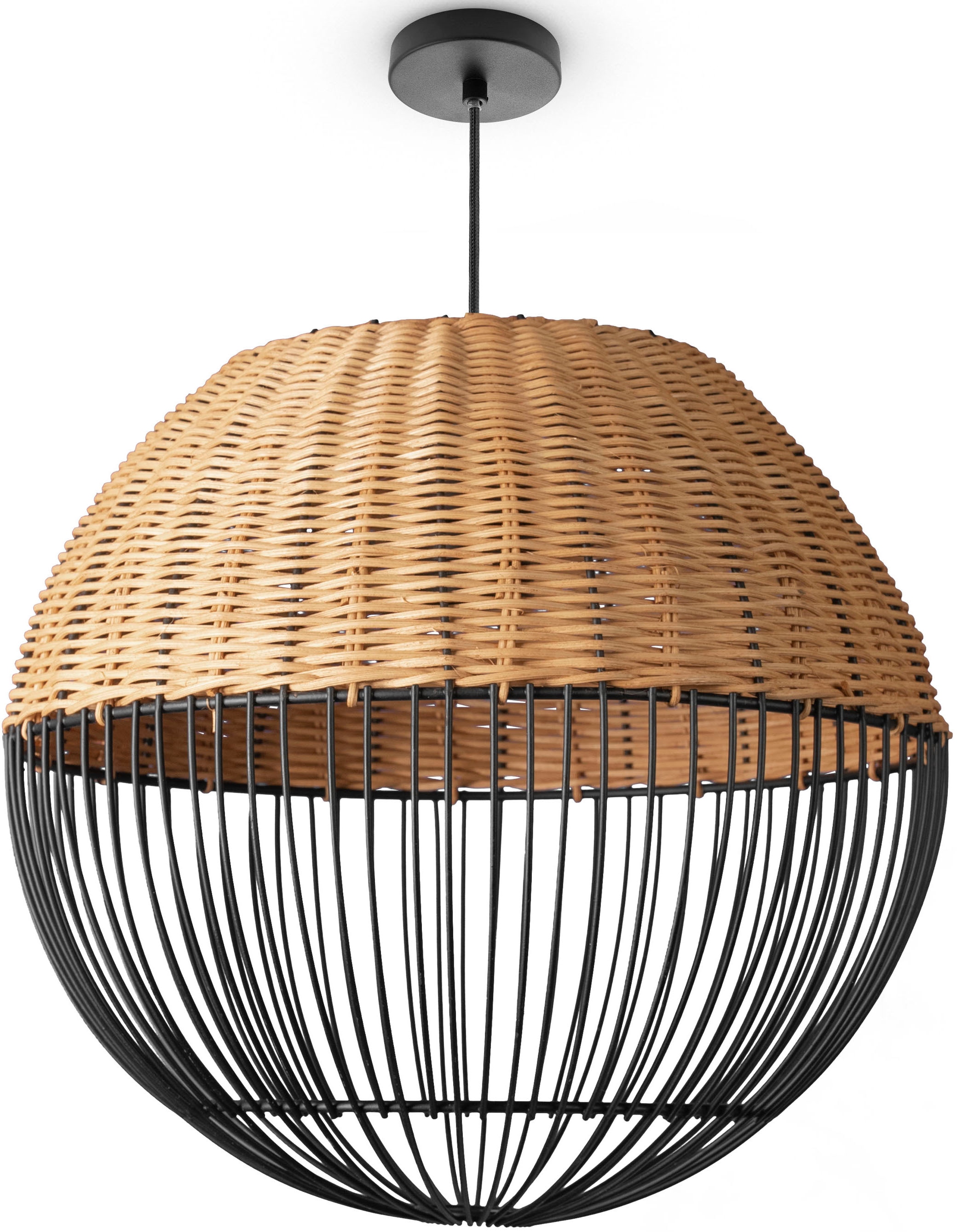 Home Korb BAUR »PURO«, Vintage Rattanlampe Pendelleuchte LED Natur | Boho Lampe Rund Paco E27