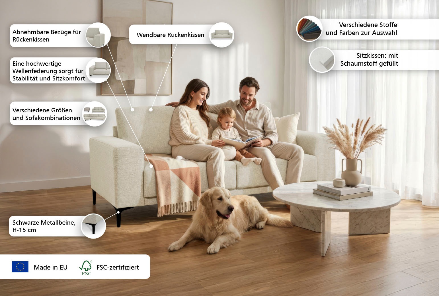 Thumbnail - OTTO home 2-Sitzer "Xander" Breite 164 cm, Webstoff, Soft-Touch Chenille, schwarze Metallfüße