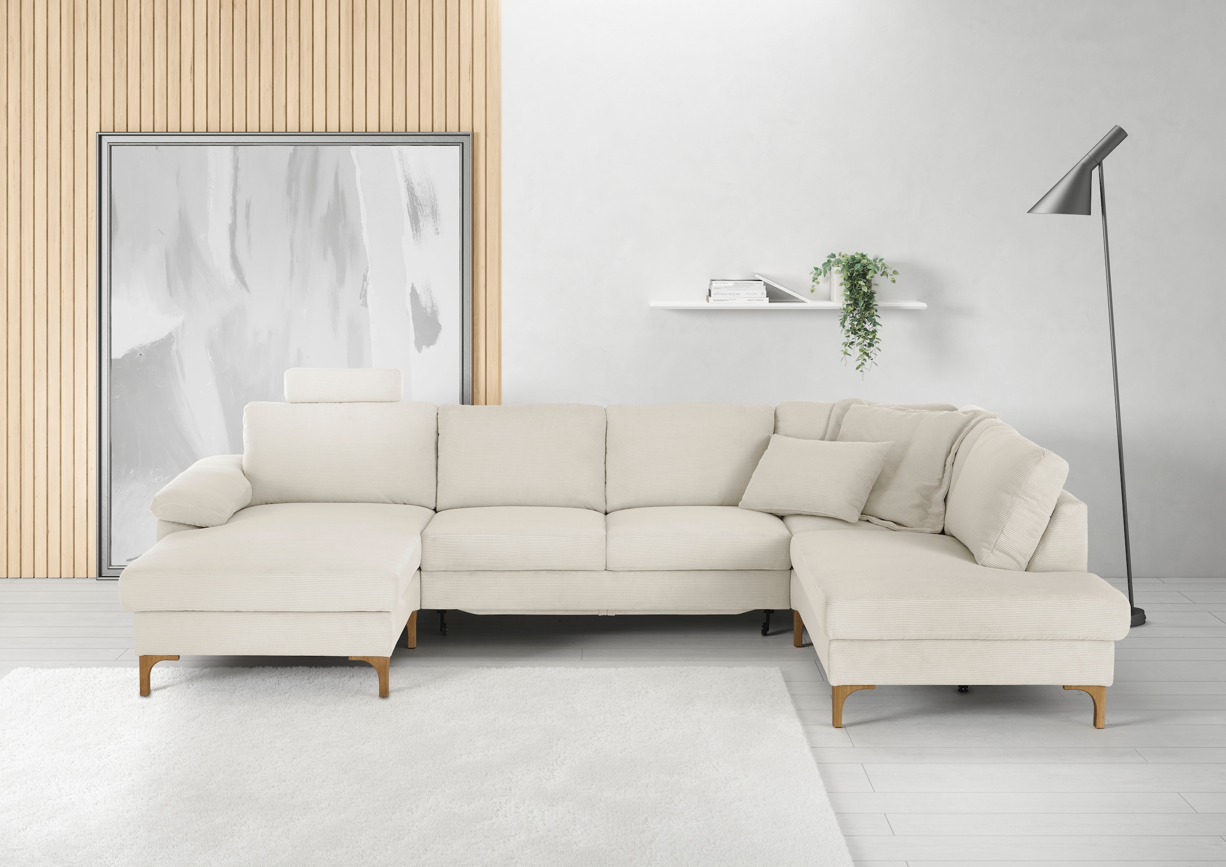 3C Candy Wohnlandschaft "Lecce, wahlweise PUR-Schaumstoff oder Tonnentaschenfederkern U-Form" Bettkasten in Umbauecke und Longchair, sowie Querschläfer im 2-Sitzer