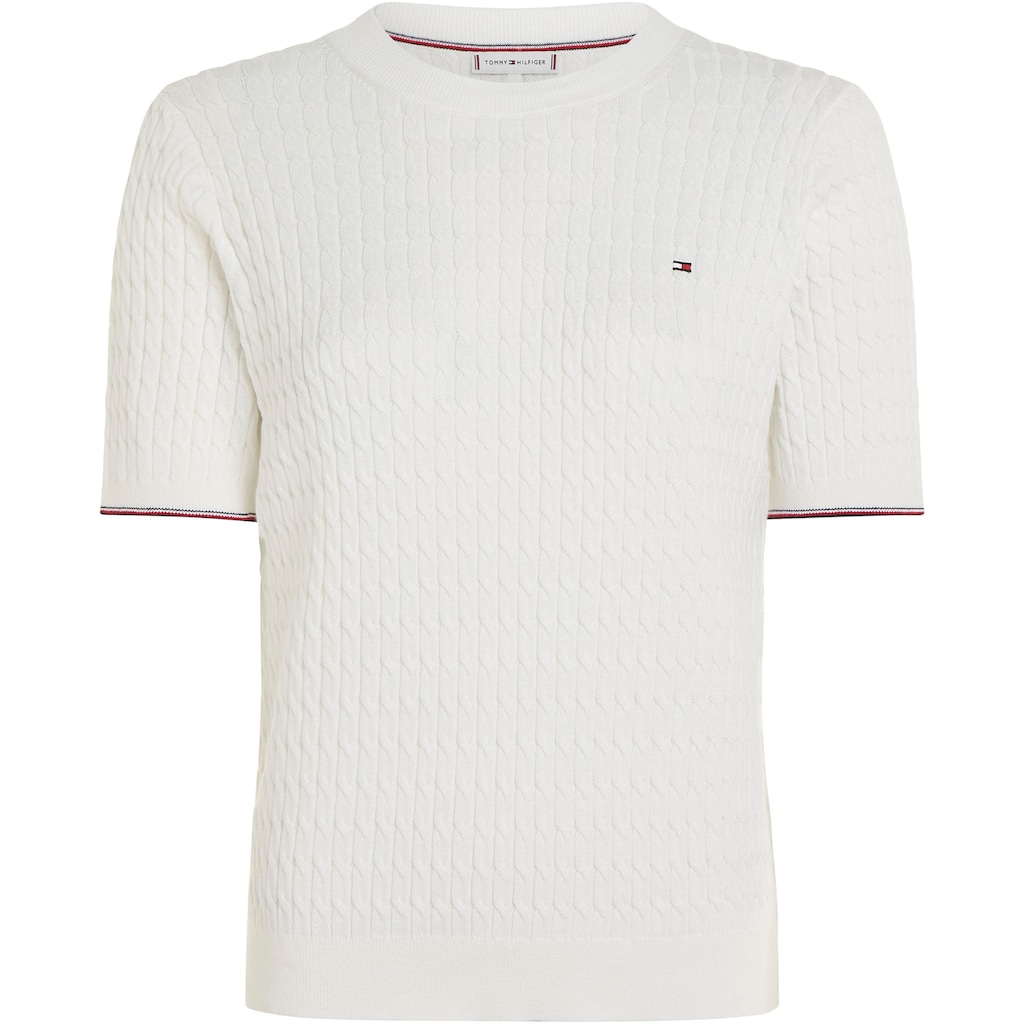 Tommy Hilfiger Kurzarmpullover »CO CABLE RWB C-NK SS SWT«, mit Mini-Zopfmuster