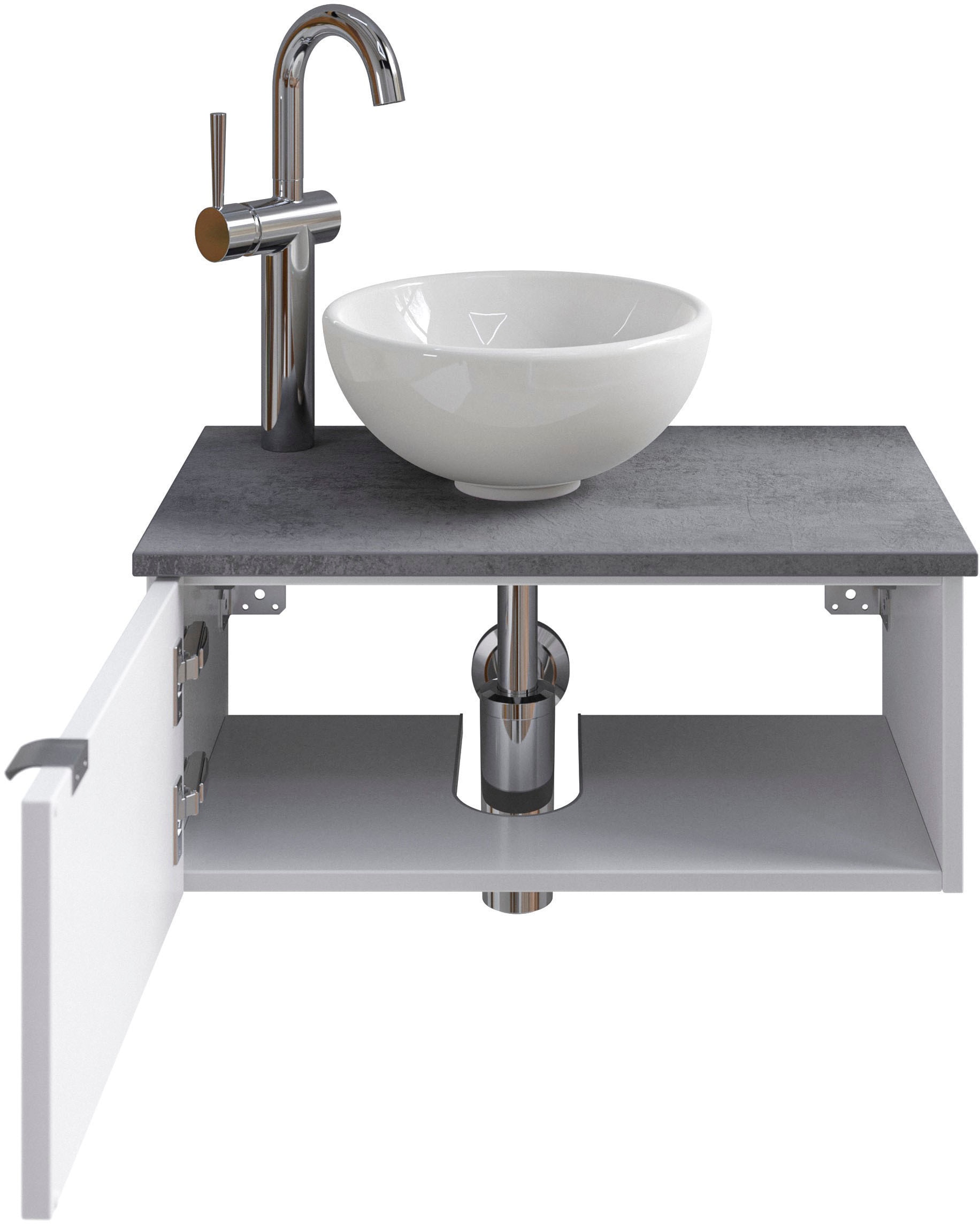 Saphir Waschtisch »Serie 6915 Waschschale mit Unterschrank für Gästebad, Gäste WC«, 61 cm breit, 1 Tür, offenes Fach, kleine Bäder, ohne Armatur