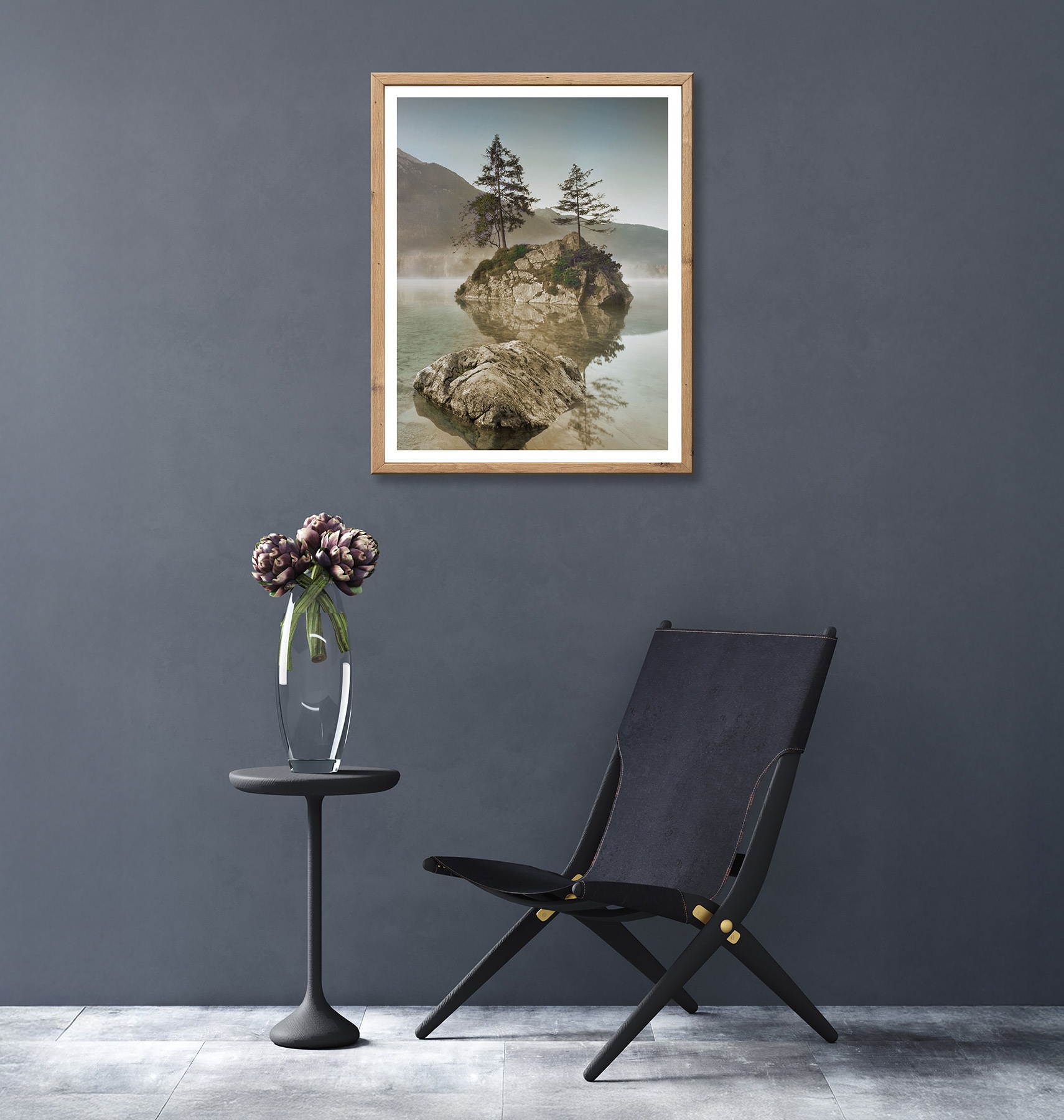 Bönninghoff Bild mit Rahmen »Wandbild gerahmt INSEL IM SEE 40x50 cm – Natur Wandbild beruhigend« Bäume | Felsen | Landschaft | Natur | See | Seebilder 1 Stk. tlg. mit dekorativem Rahmen