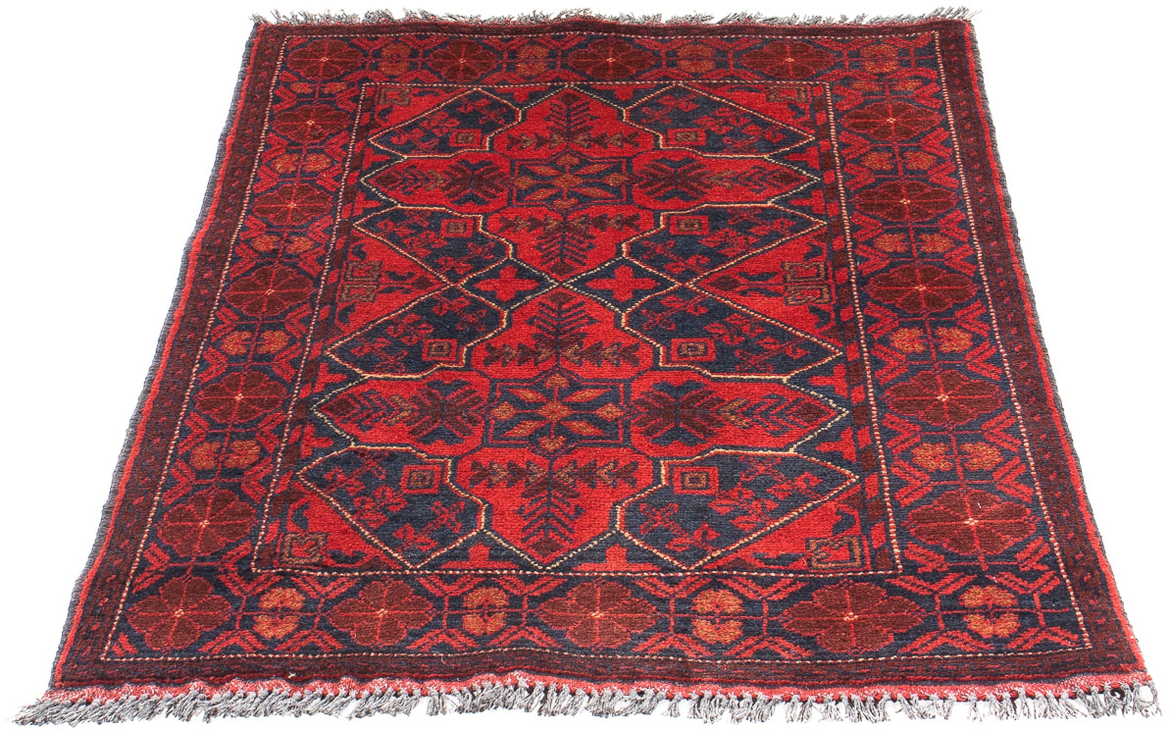 morgenland Orientteppich "Afghan - Kunduz - 125 x 78 cm - dunkelrot", rechteckig, 7 mm Höhe, Wohnzimmer, Handgeknüpft, E