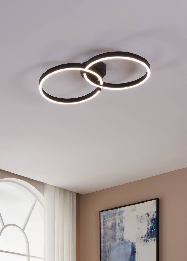 EGLO Deckenleuchte »AMANDOLO«, 1 flammig, Leuchtmittel LED-Modul | LED fest integriert, dimmbare Deckenlampe, Fernbedienung, Metall in Schwarz, RGB Backlight