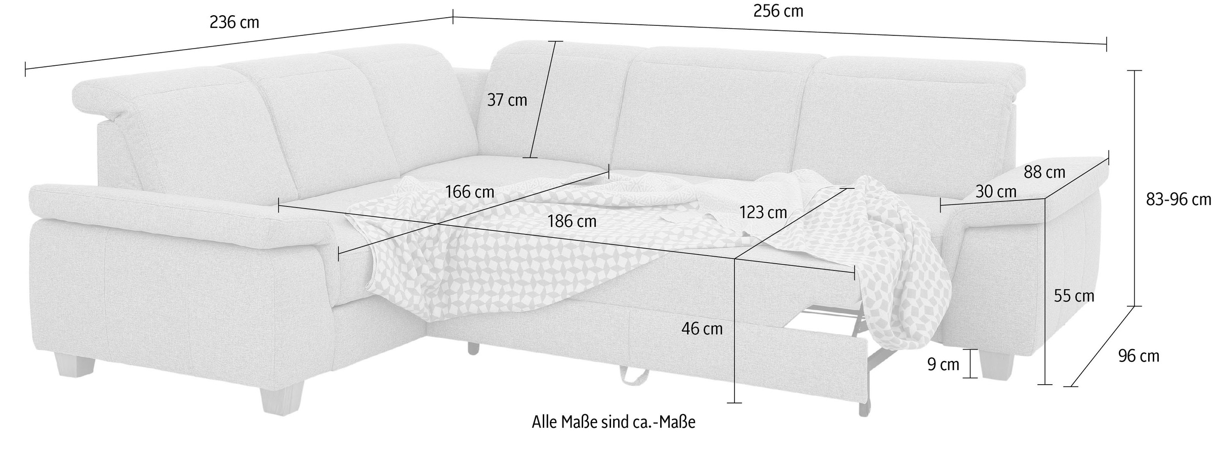 Home affaire Ecksofa »Dalia L-Form«, mit Federkernpolsterung, wahlweise mit Bettfunktion, Bettkasten