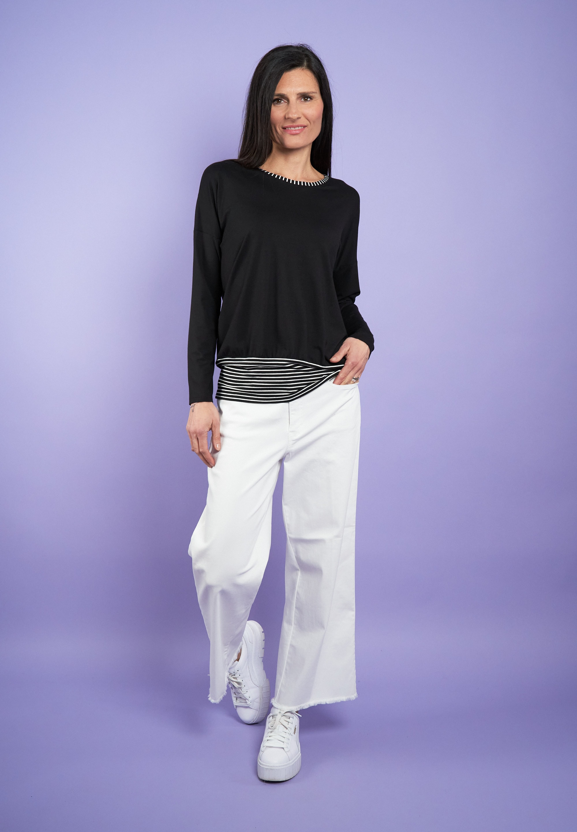 Seidel Moden Longshirt, Unifarben, mit Streifen-Details -MADE IN GERMANY