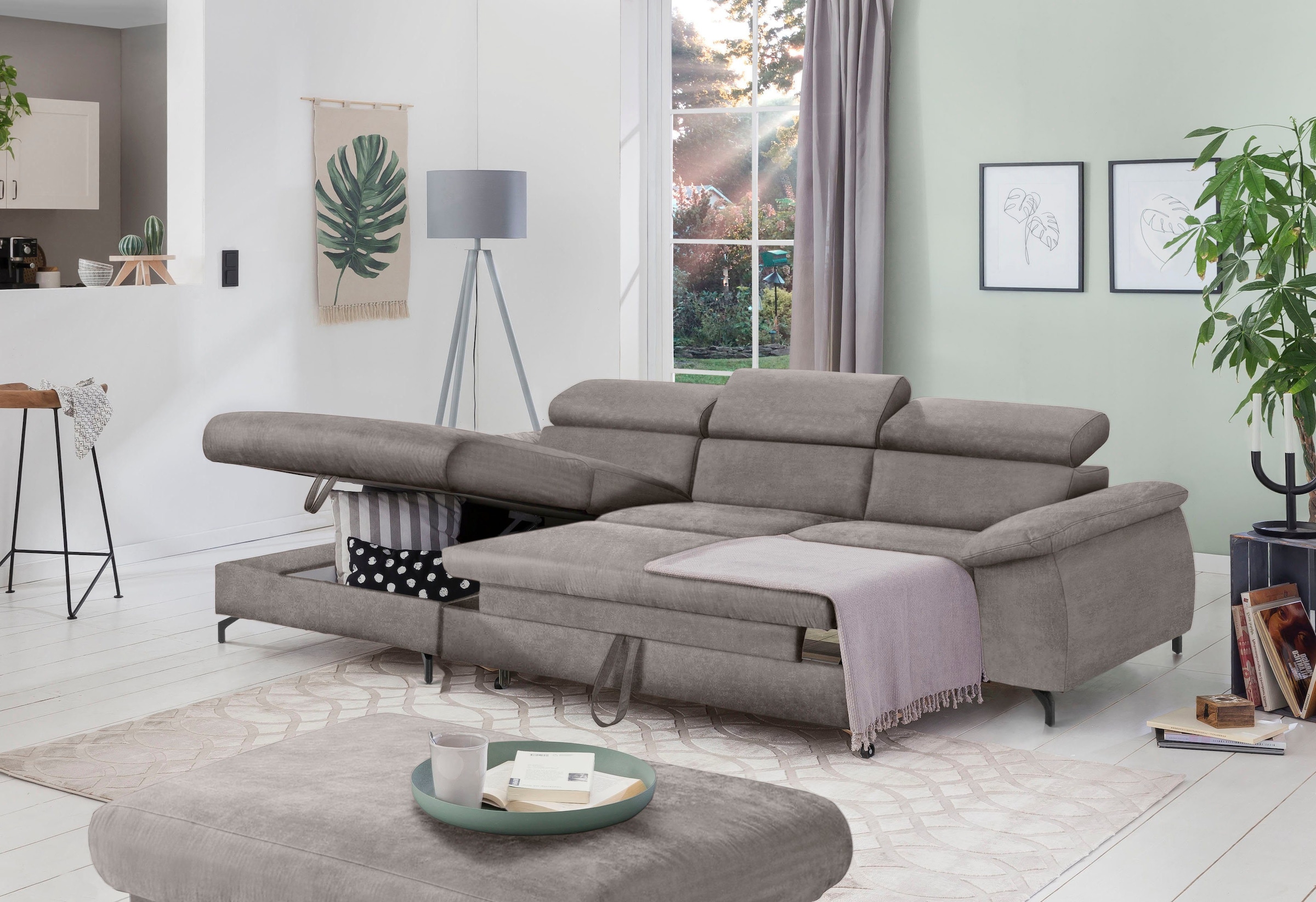 COTTA Polstergarnitur »Komaris«, (Set), Set: bestehend aus Ecksofa und Hocker, frei im Raum stellbar