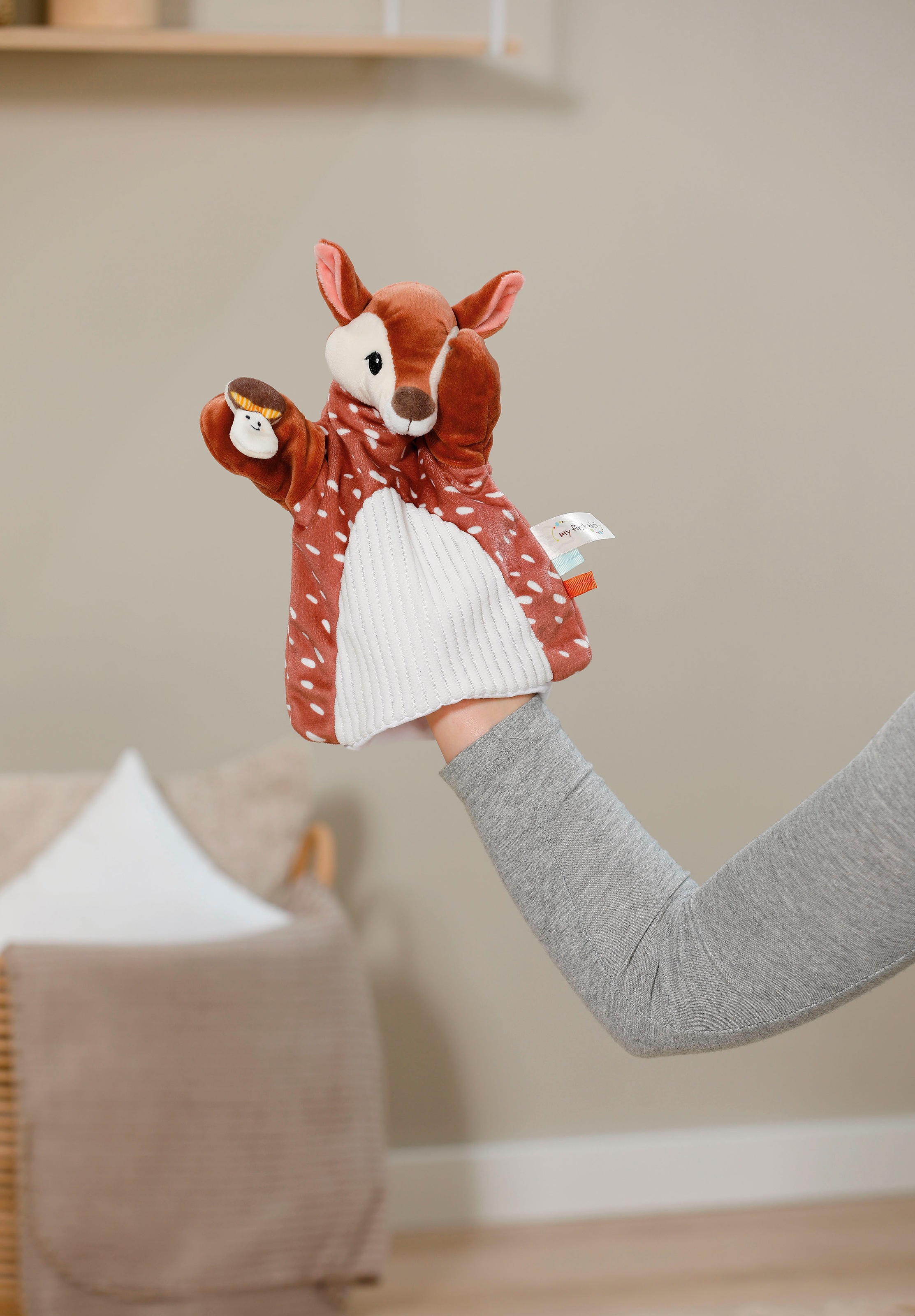Nici Schmusetuch »My first NICI, Handpuppe Rehkitz 2in1 26x25 cm«, sanfte Materialmix aus glattem und geripptem Plüsch
