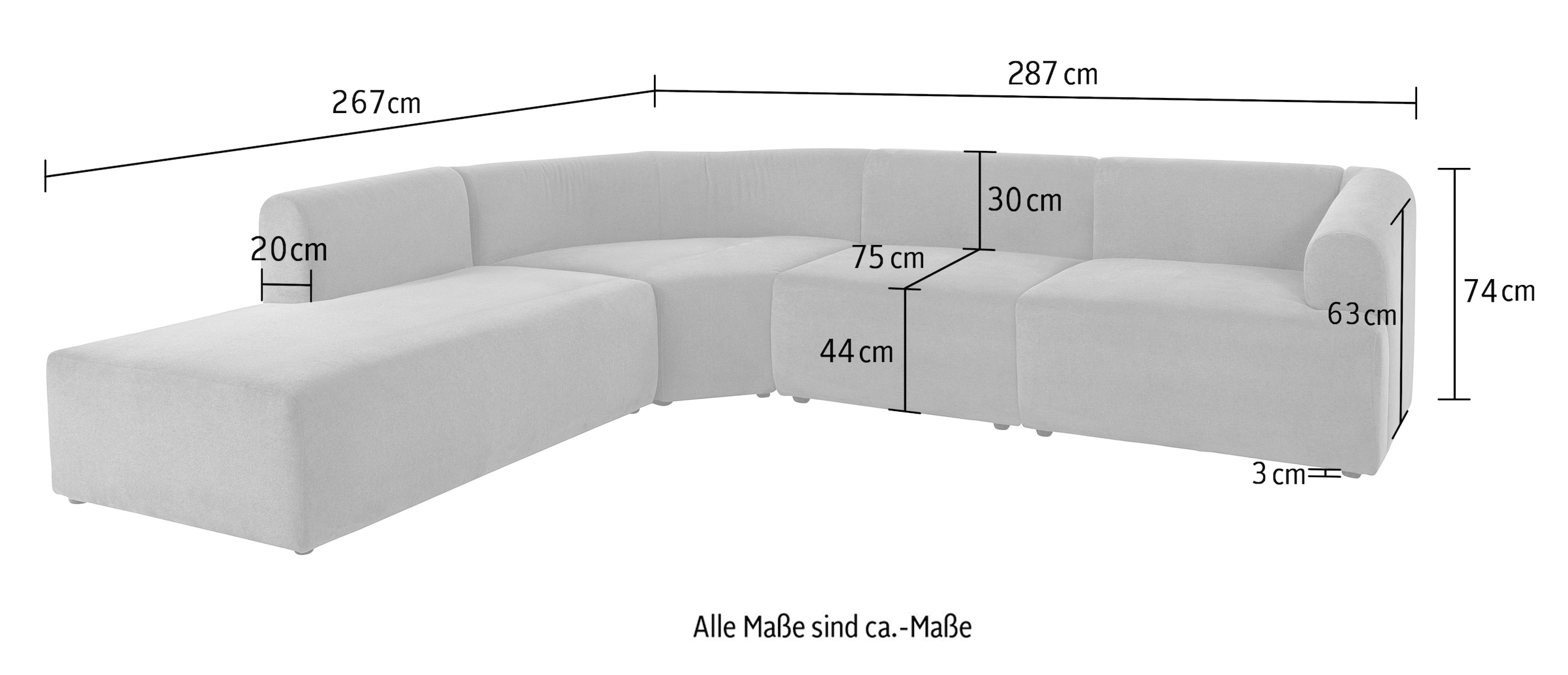 LeGer Home by Lena Gercke Ecksofa »LYZA L-Form links/rechts, Modularsofa, Maße B/T/H: 287/267/74 cm«, als Modul oder separat verwendbar, für individuelle Zusammenstellung