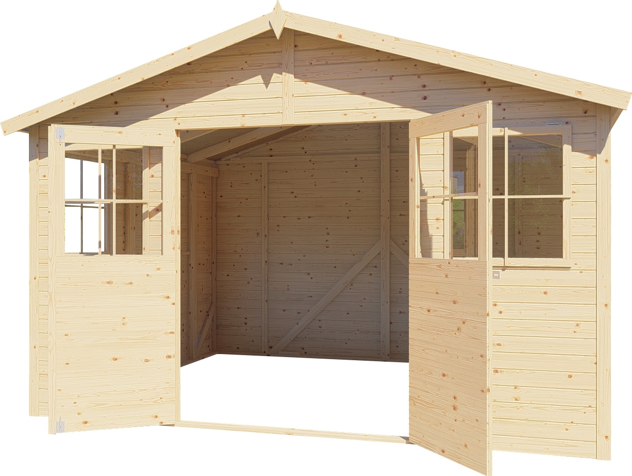 BERTILO Gartenhaus »Workshop Smith naturbelassen«, Großes Gartenhaus aus exakt vorgefertigten Elementen