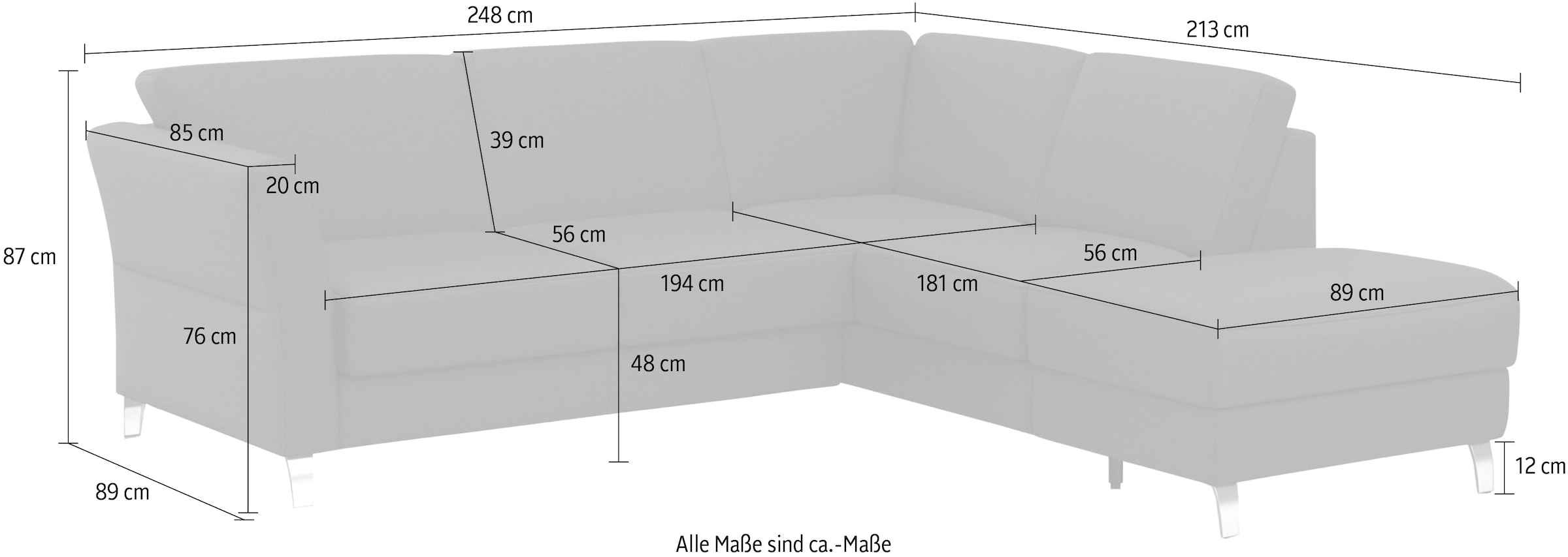 sit&more Ecksofa »Visby L-Form« Wahlweise mit Bettfunktion und Stauraum, frei im Raum stellbar