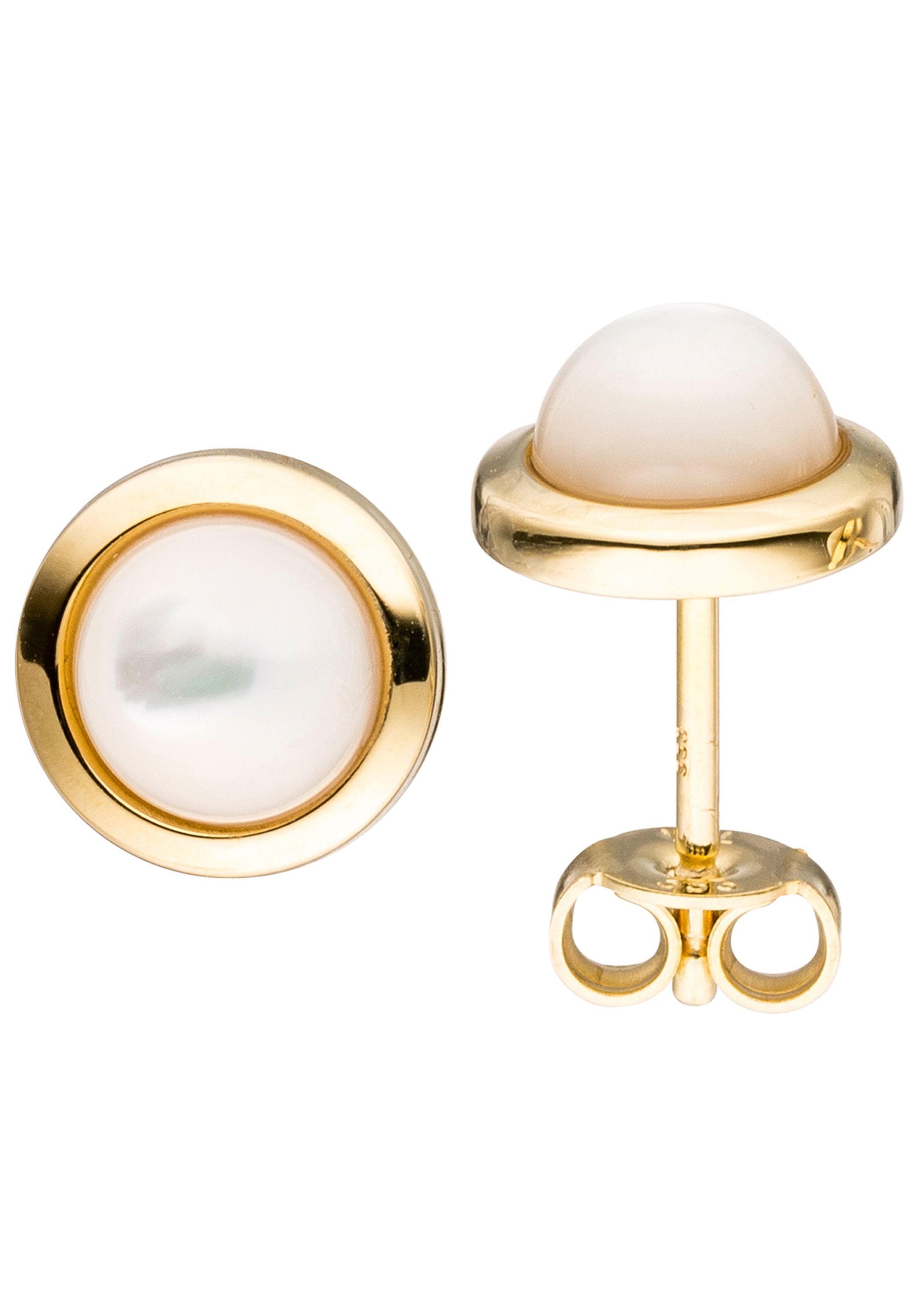 JOBO Round 8mm Mother-of-Pearl 333 Yellow Gold Women's Earrings