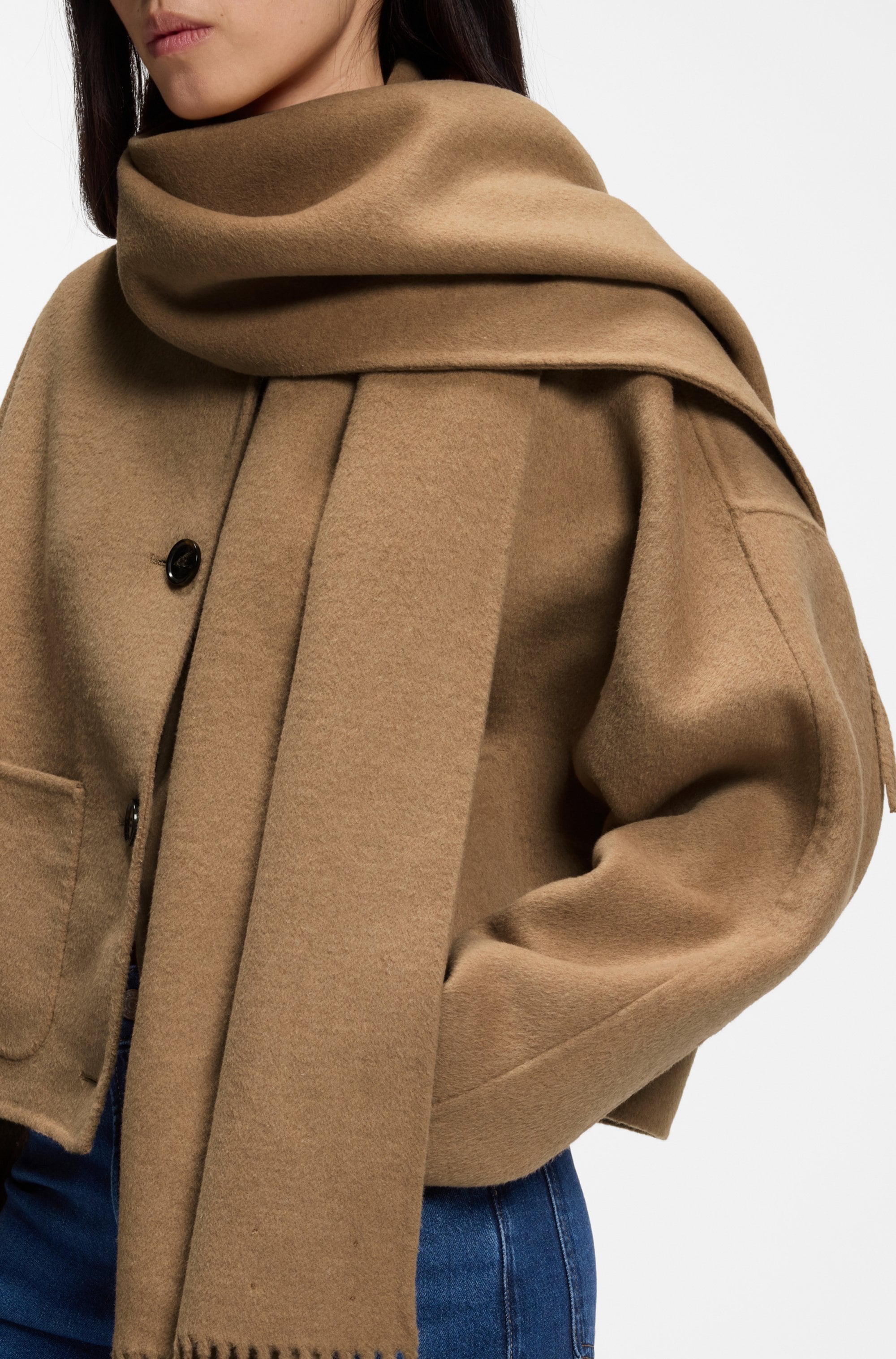 BOSS ORANGE Kurzmantel »Cafrina Premium Damenmode« mit Woll-Anteil, abnehmbarer Schal
