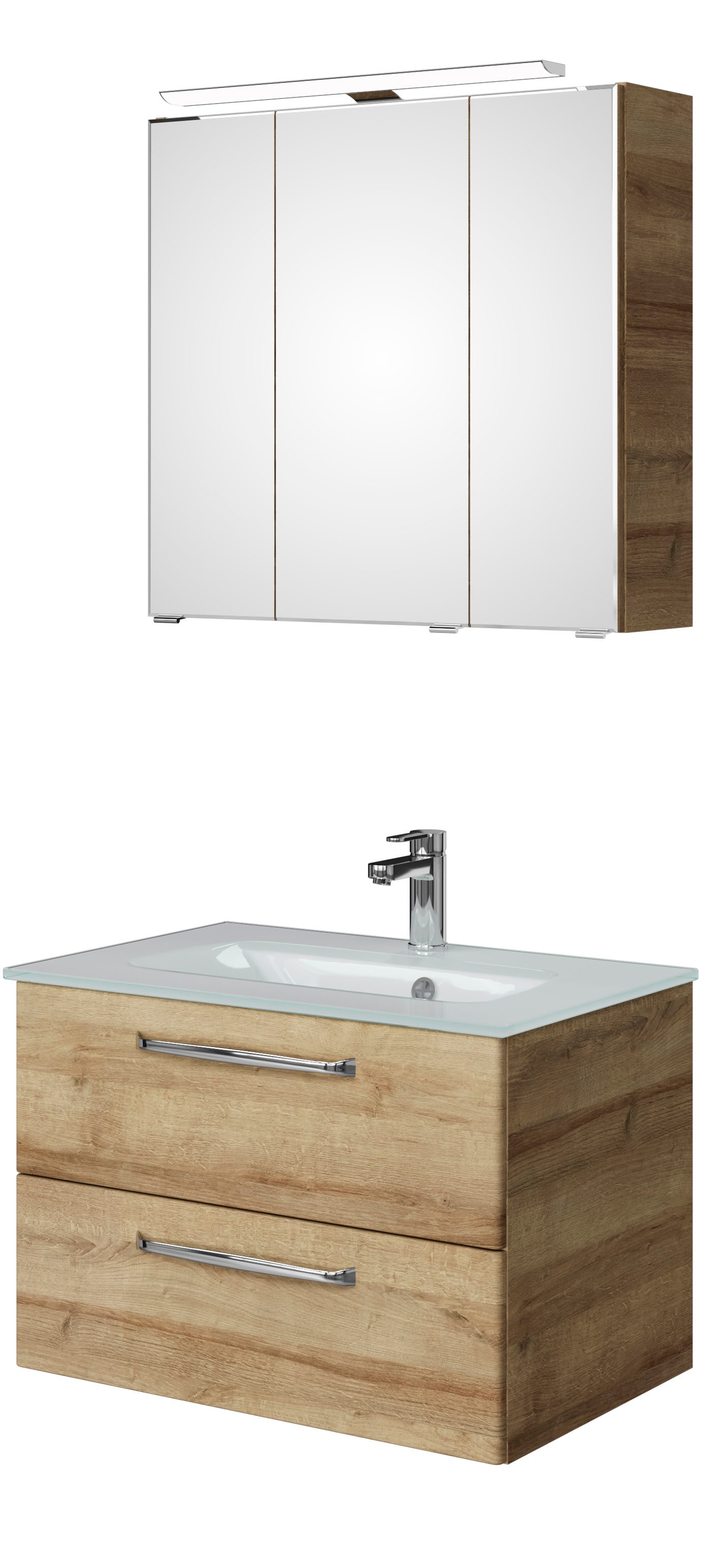 Saphir "Trentino 2-teilig Glas-Waschtisch, Spiegelschrank mit LED-Leuchte" 3 Stk. tlg.