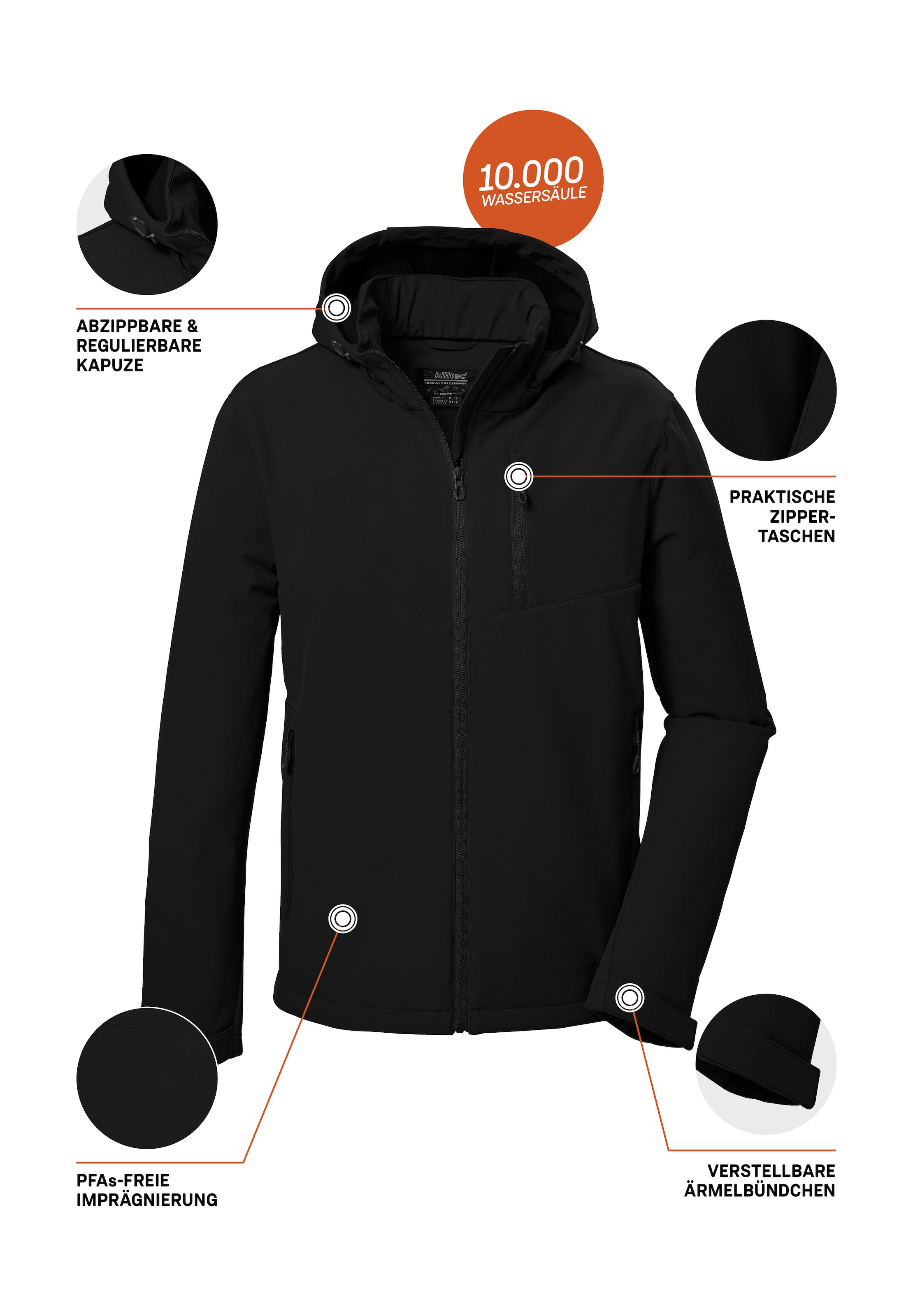 Killtec Softshelljacke »KOW 92 MN SFTSHLL JCKT«, Wasser- und windabweisend, atmungsaktiv, abnehmbare Kapuze