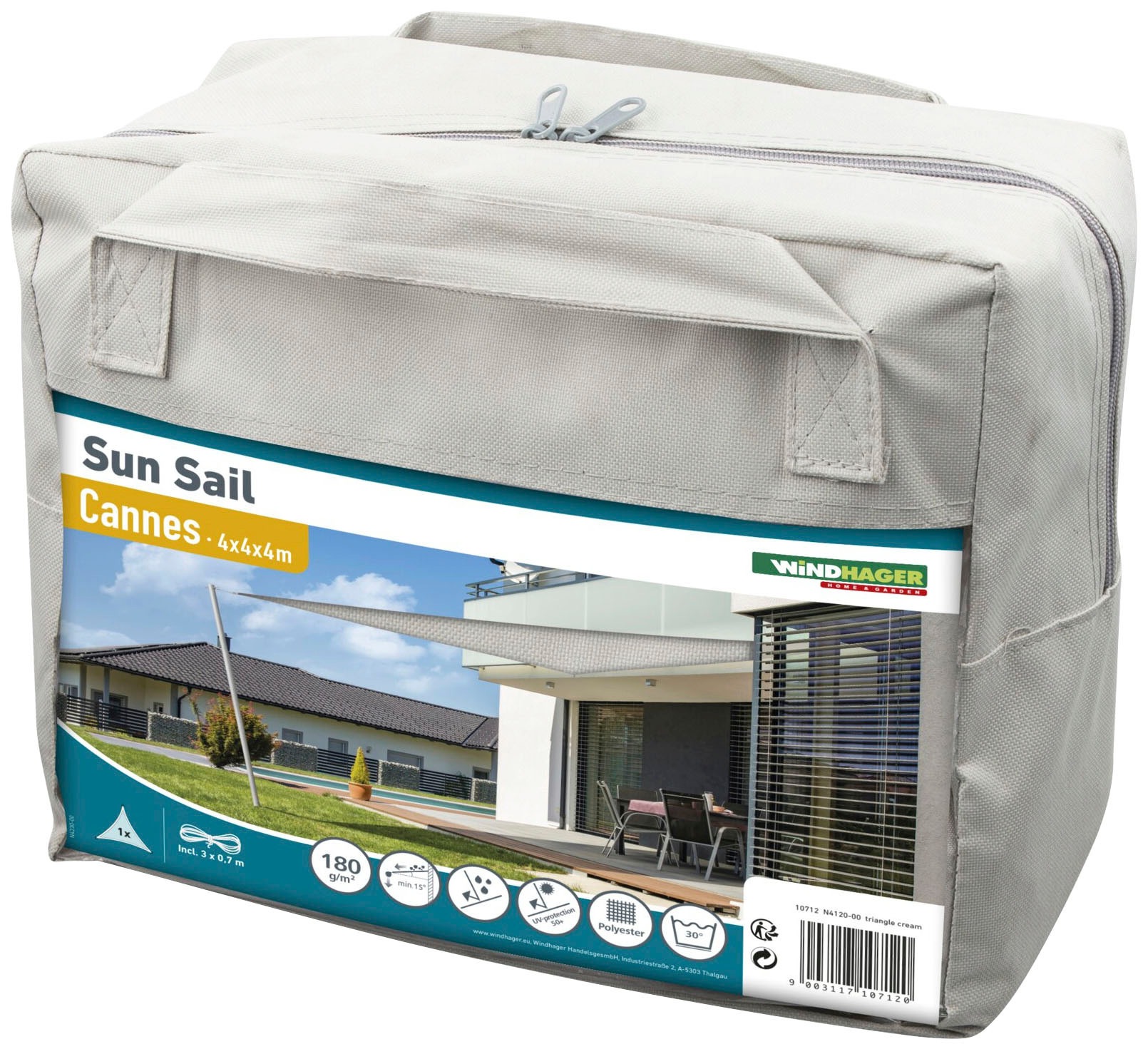 Windhager Sonnensegel »Cannes Dreieck«, 4x4x4m, grau