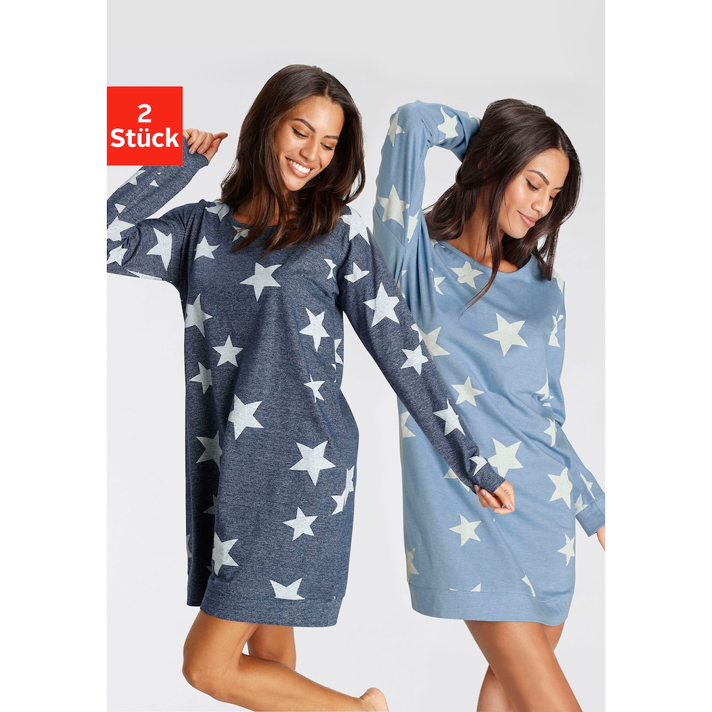 Vivance Dreams Sleepshirt, (2er Pack), mit Sterne-Druck