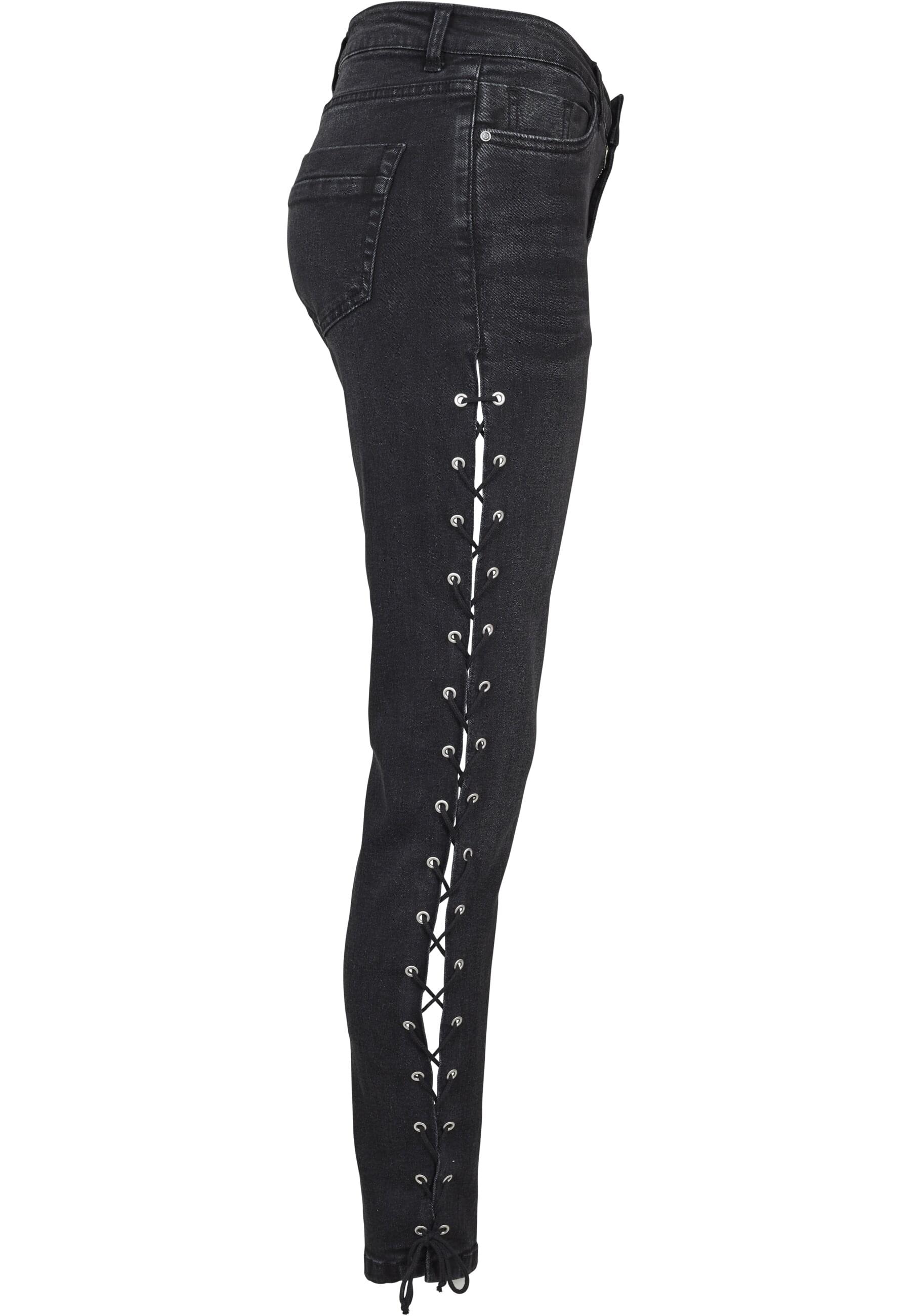 URBAN CLASSICS Bequeme Jeans »Urban Classics Damen Ladies Denim Lace Up Skinny Pants«, (1 tlg.)