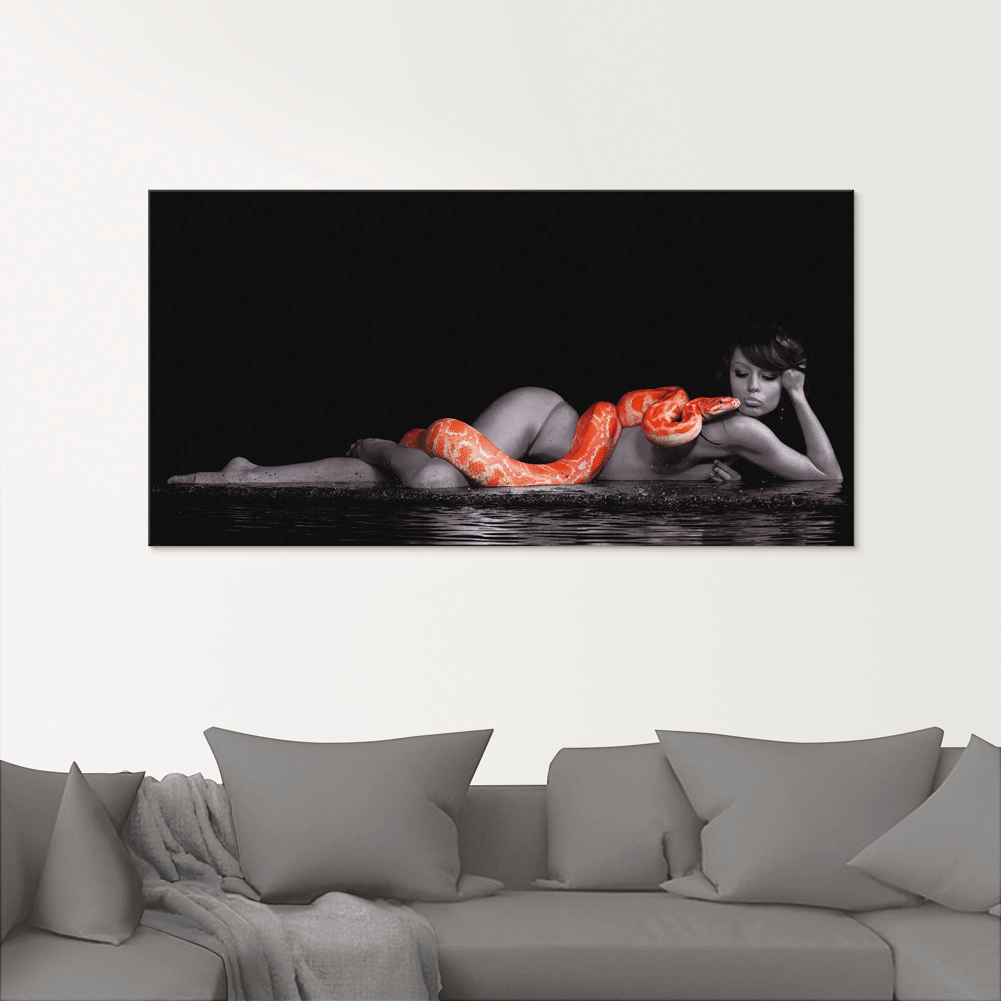 Artland Glasbild "Frau in Wasser liegend mit roter Python" Frau 1 Stk. tlg. günstig online kaufen