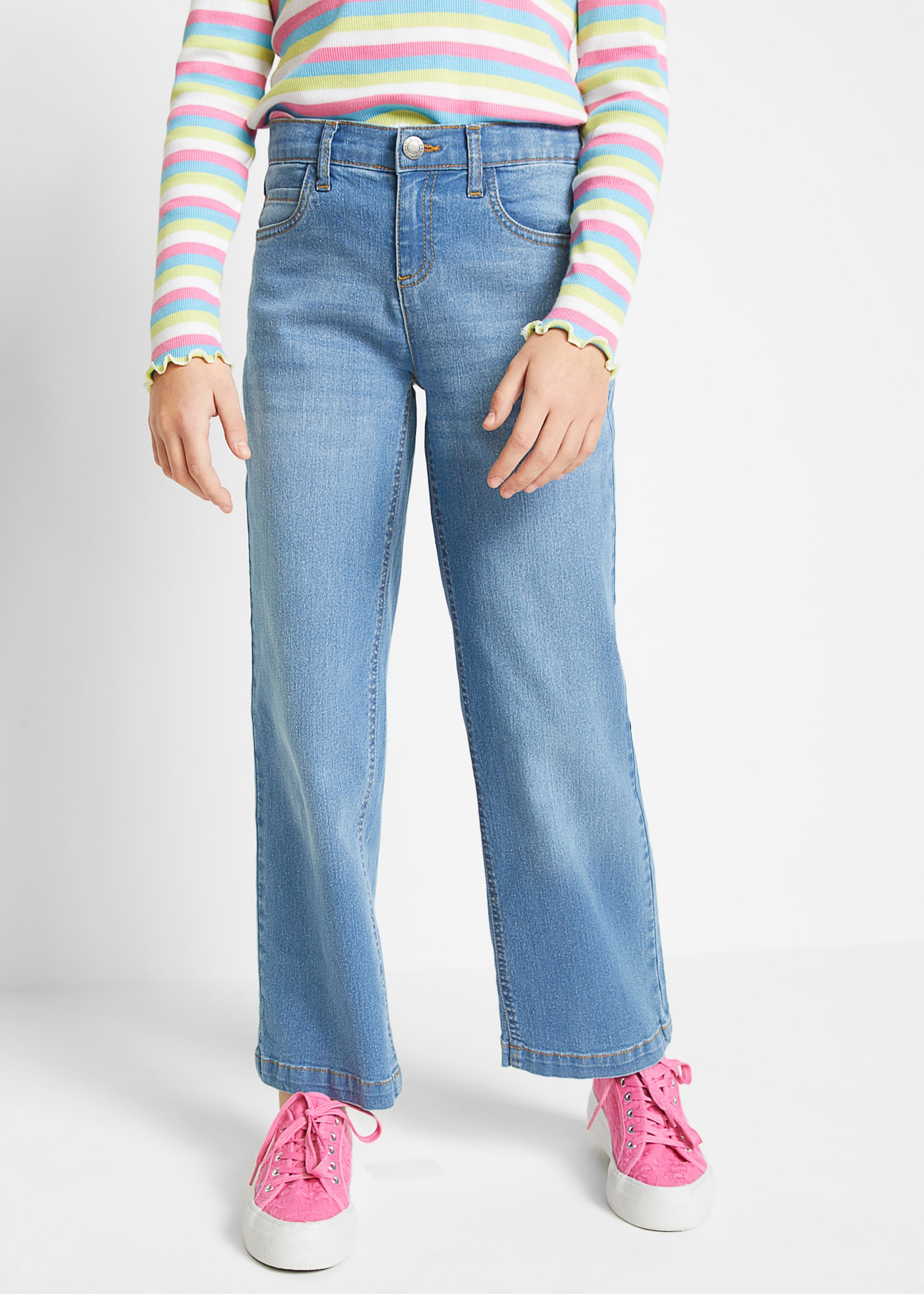 bonprix Weite Jeans Loose Fit, aus Baumwolle, Polyester und Elasthan, mit Used-Effekten